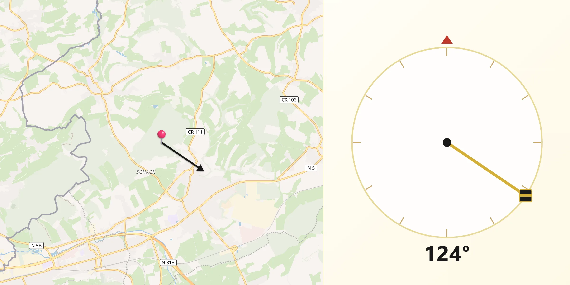 Direction vers la Qibla depuis Käerjeng