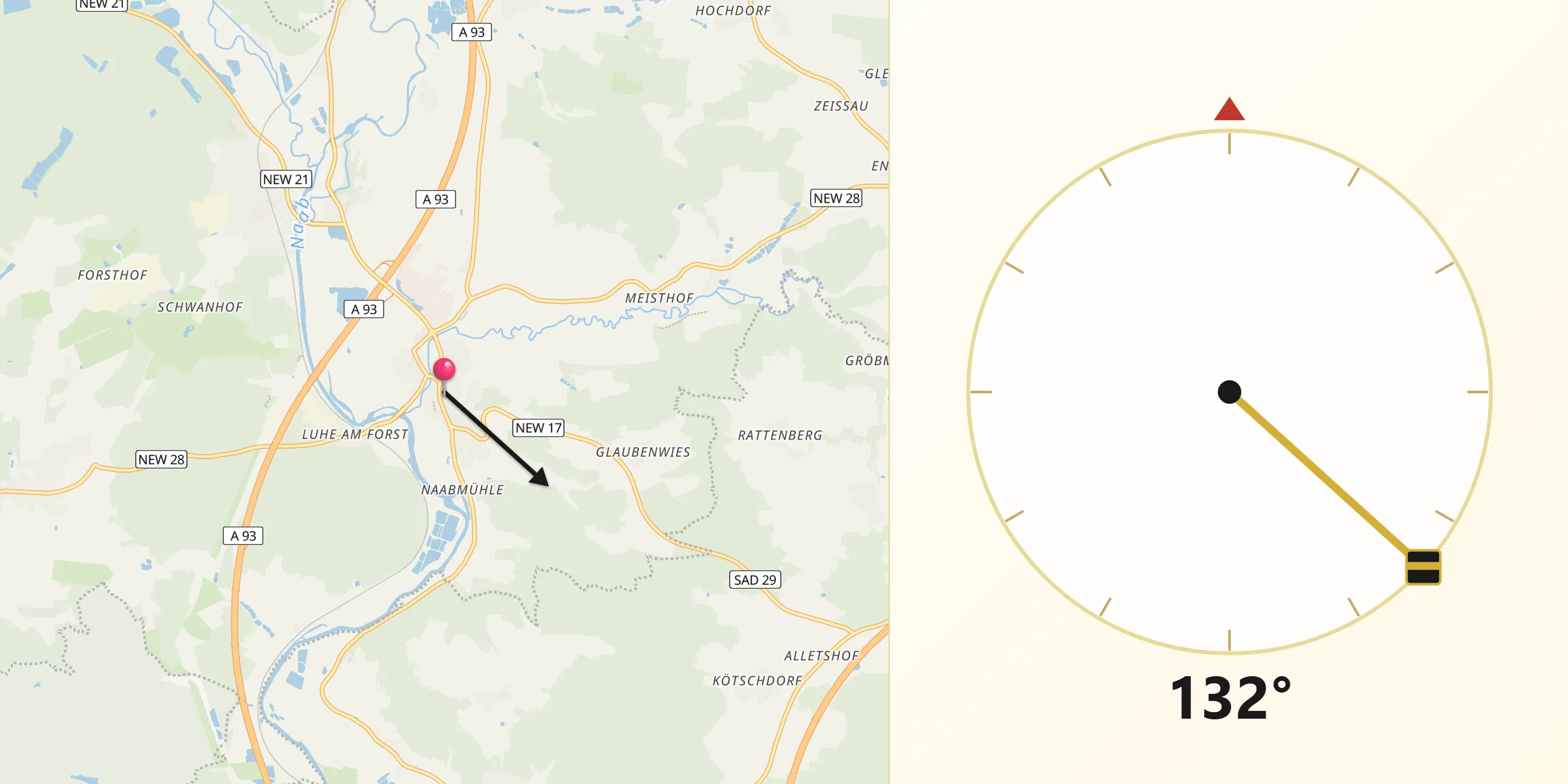 Qibla-Richtung von Luhe-Wildenau