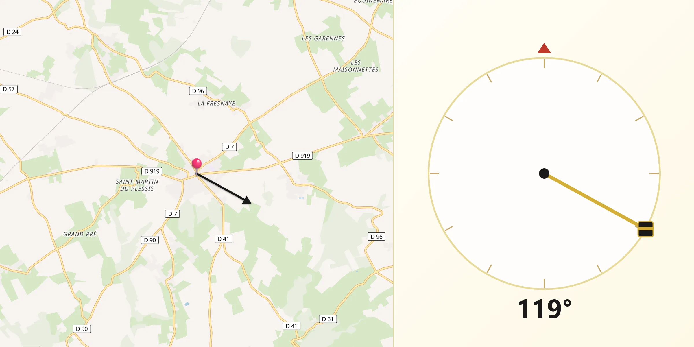 Direction vers la Qibla depuis Buchy
