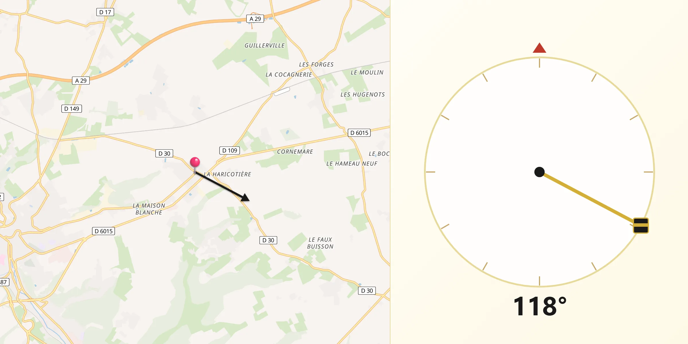 Direction vers la Qibla depuis Lanquetot