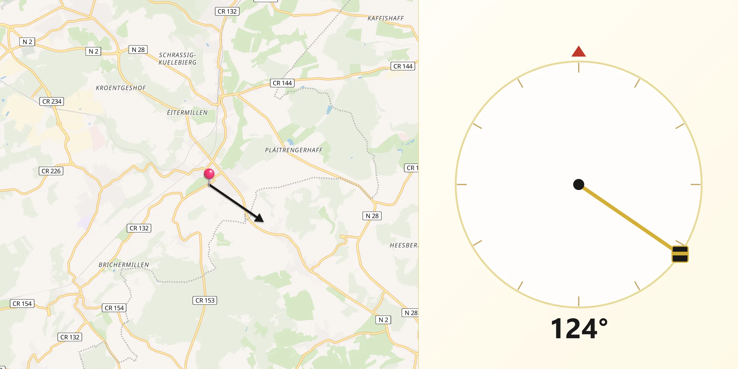 Direction vers la Qibla depuis Moutfort