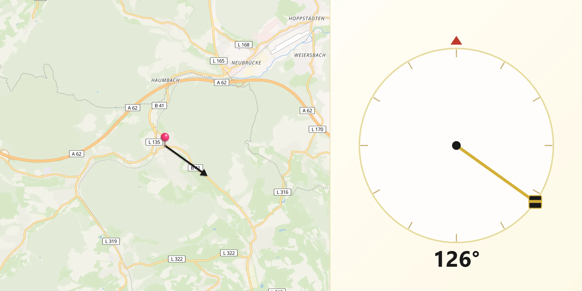 Qibla-Richtung von Nohfelden