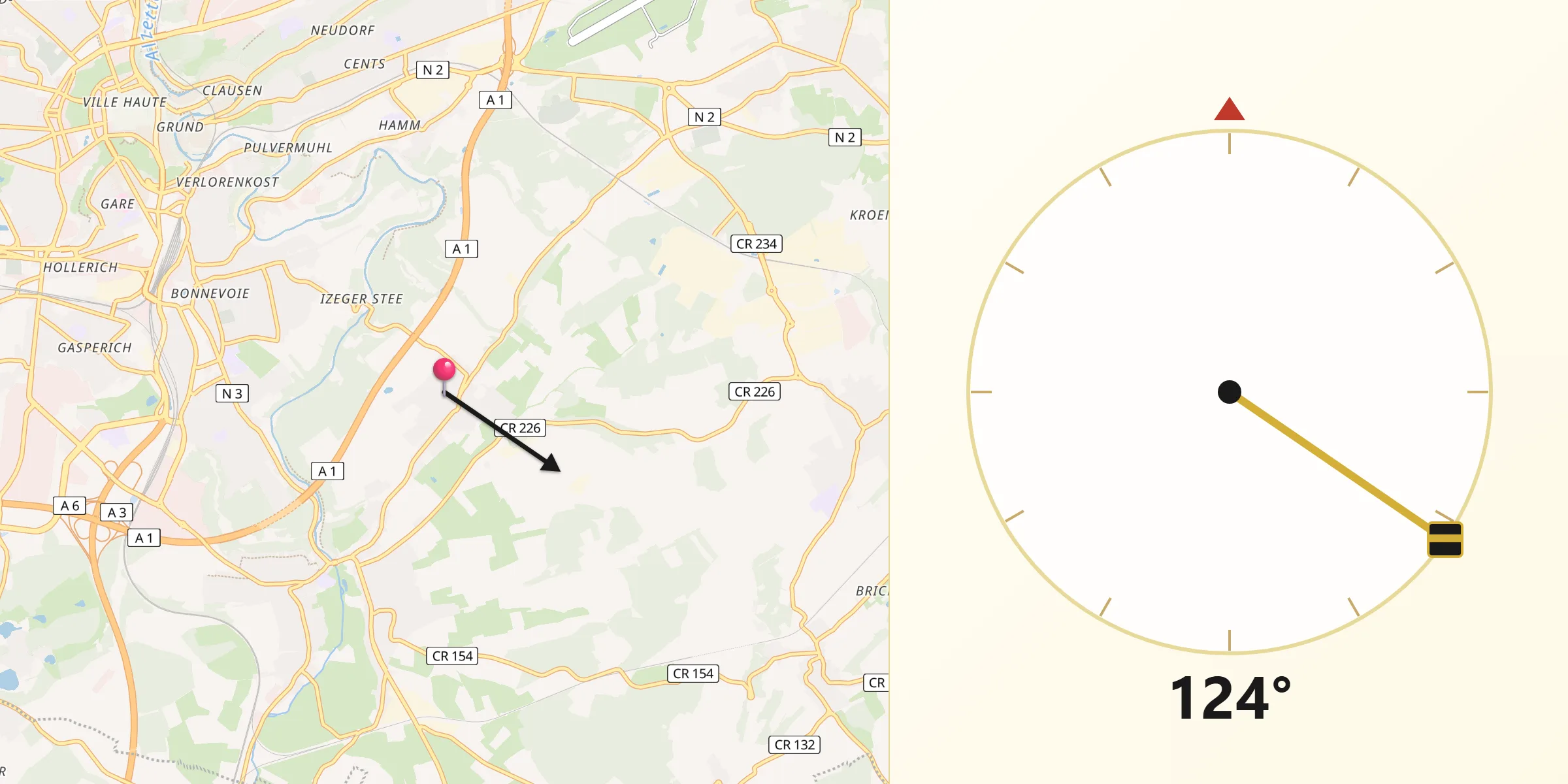 Direction vers la Qibla depuis Itzig