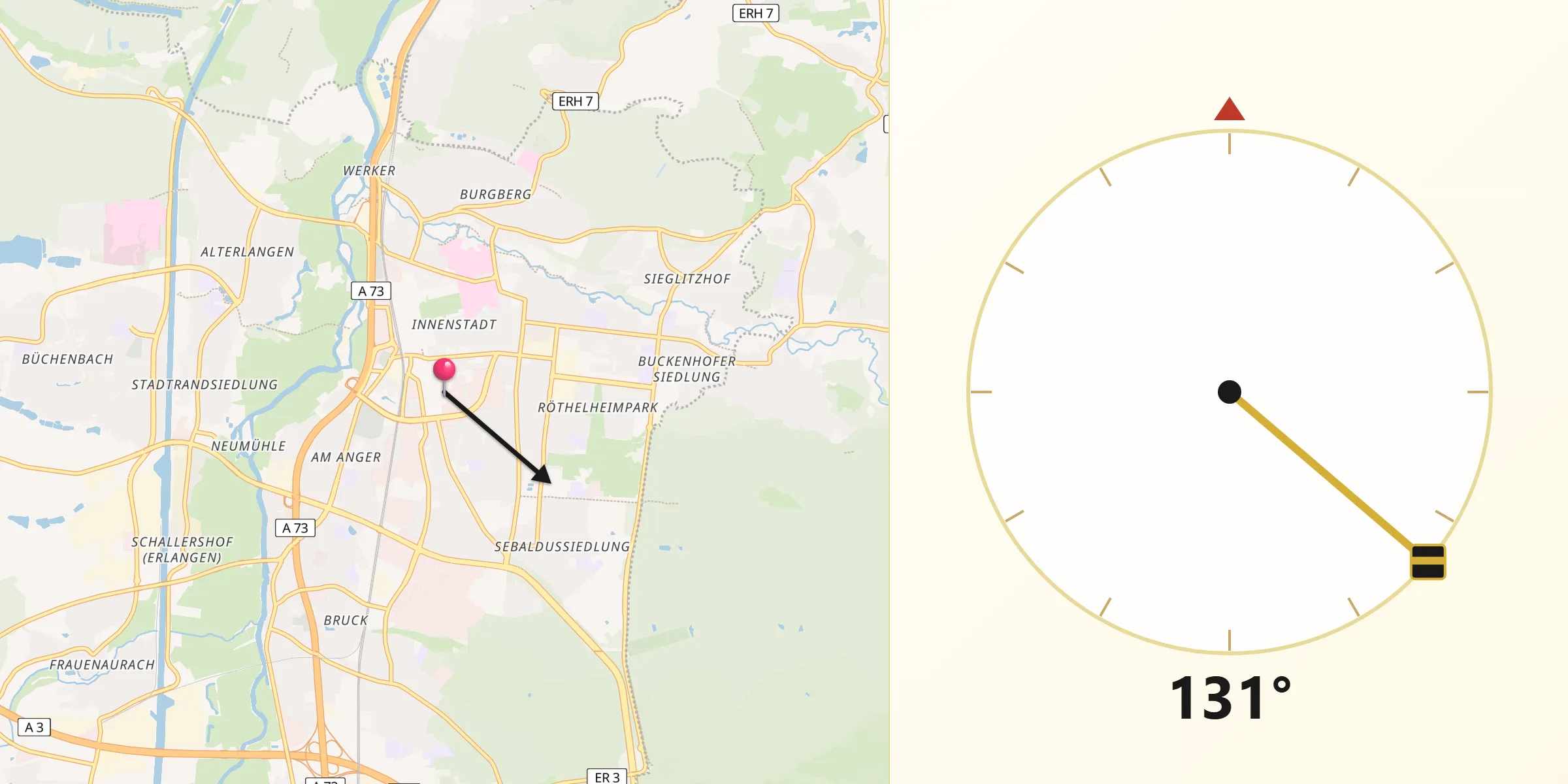 Direzione della Qibla da Erlangen