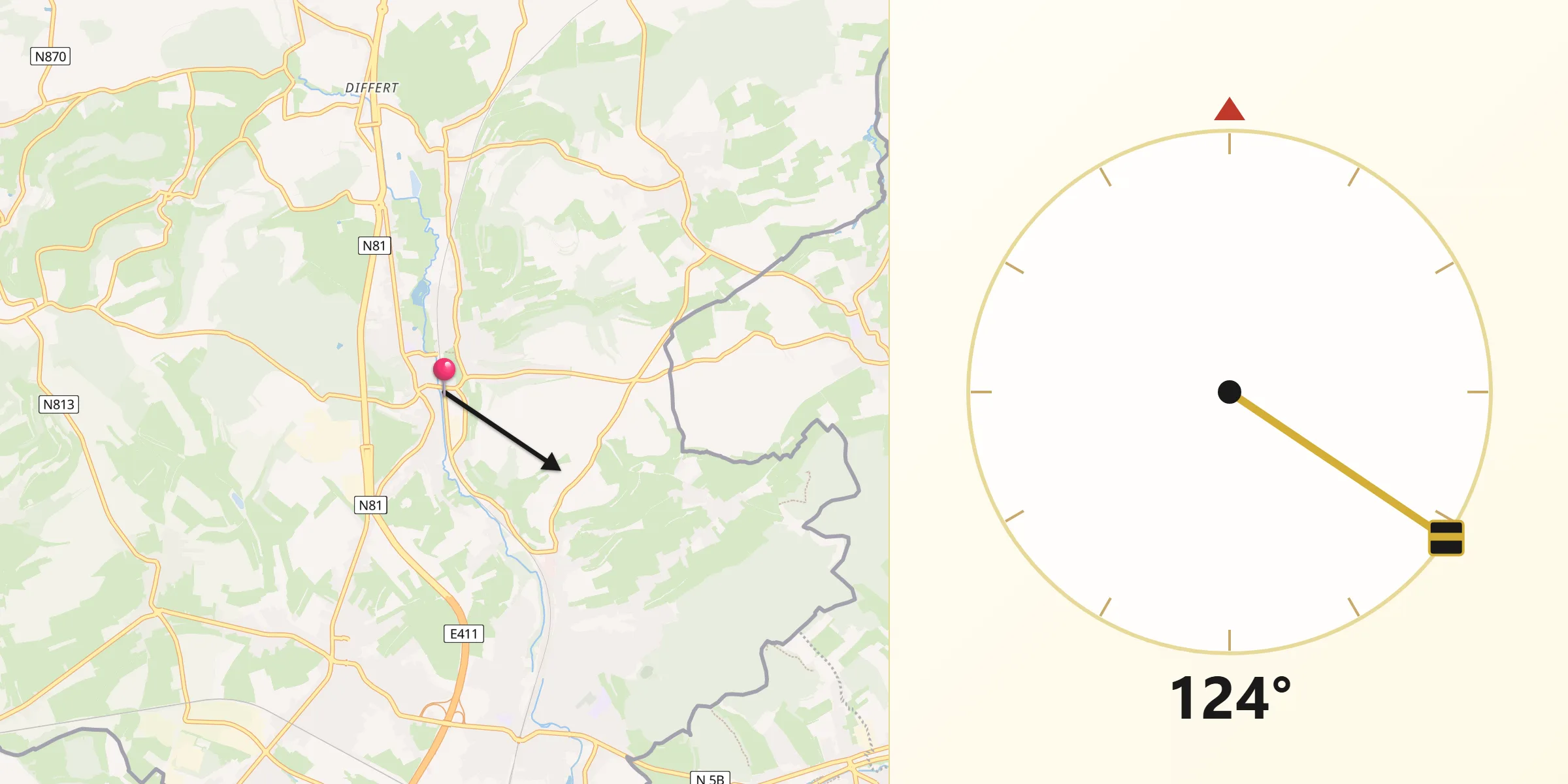 Direction vers la Qibla depuis Messancy