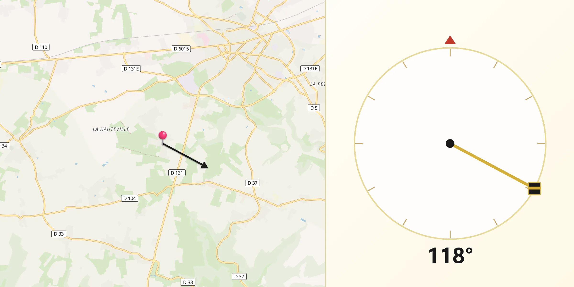Direction vers la Qibla depuis Auzebosc