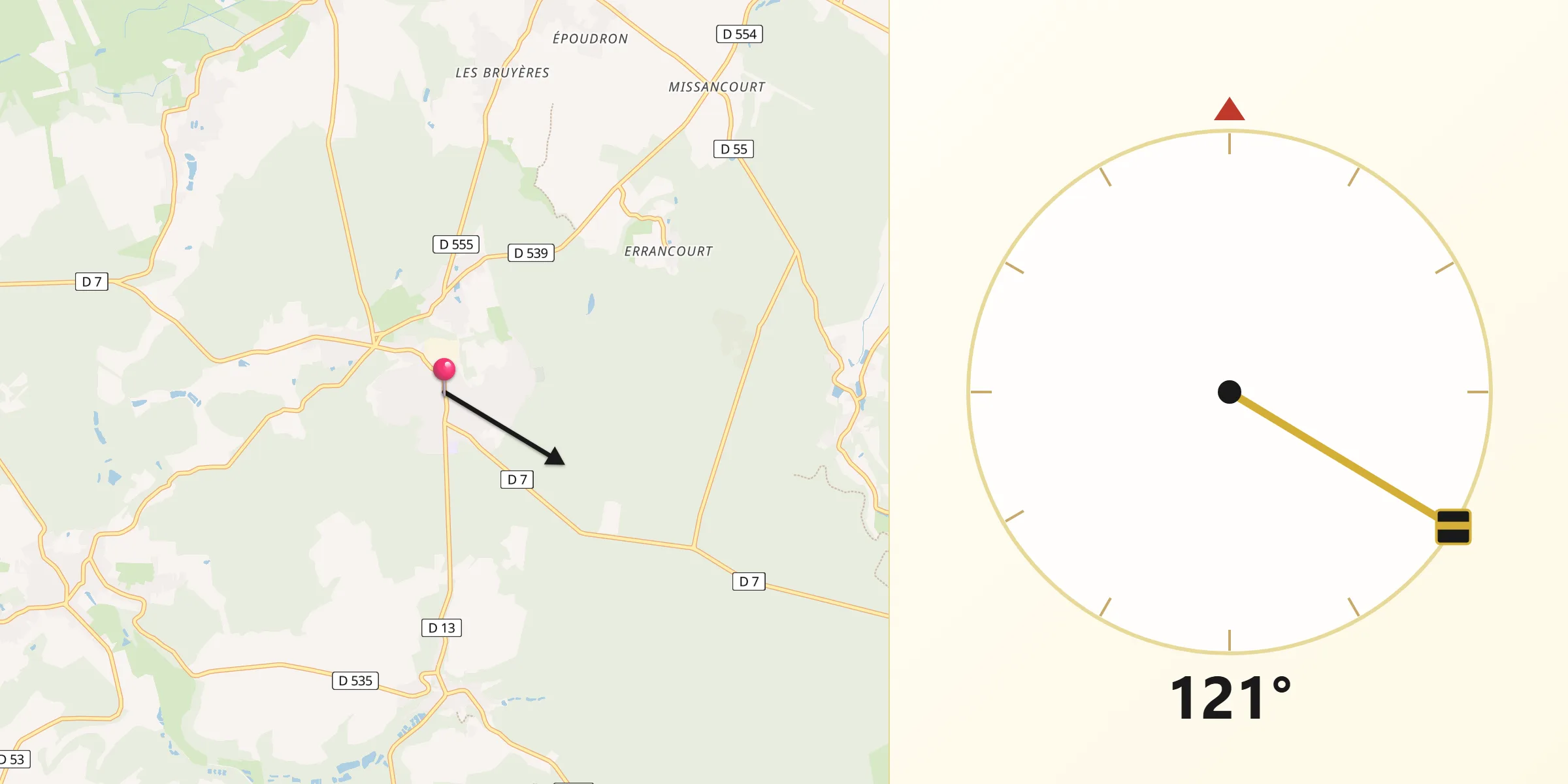 Direction vers la Qibla depuis Saint-Gobain