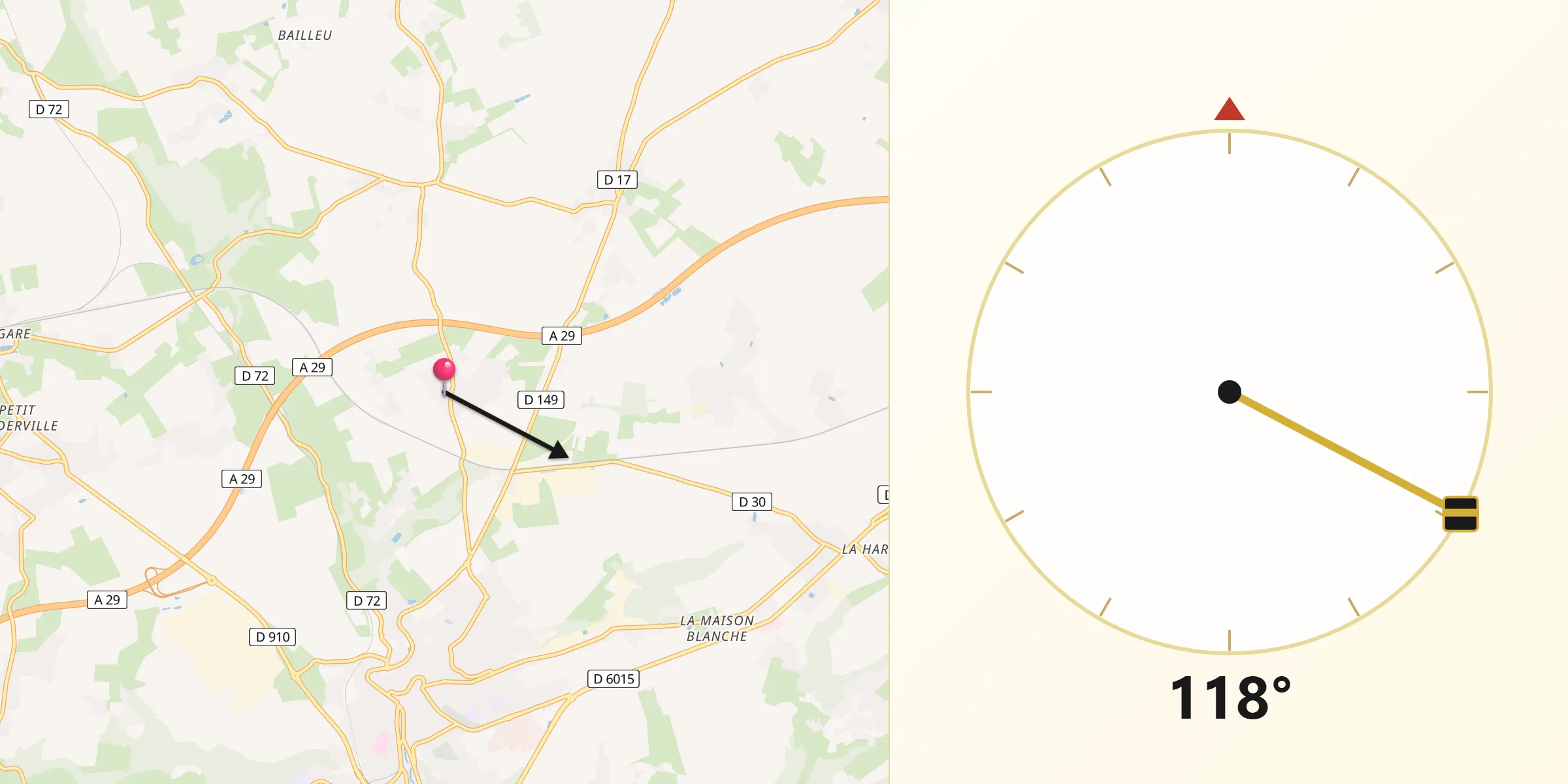Direction vers la Qibla depuis Nointot