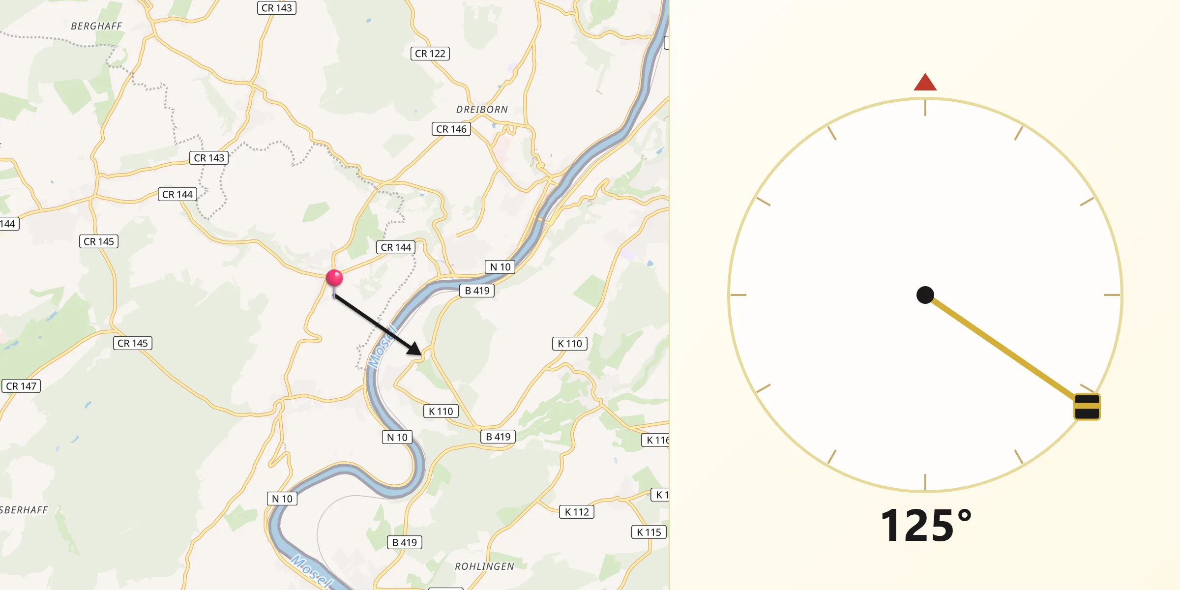 Direction vers la Qibla depuis Lenningen