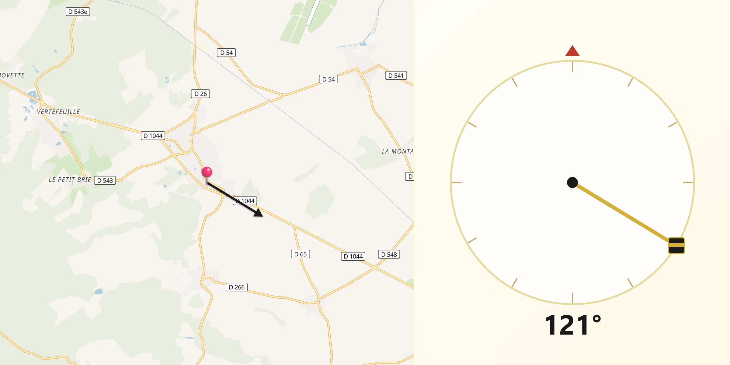 Direction vers la Qibla depuis Crépy