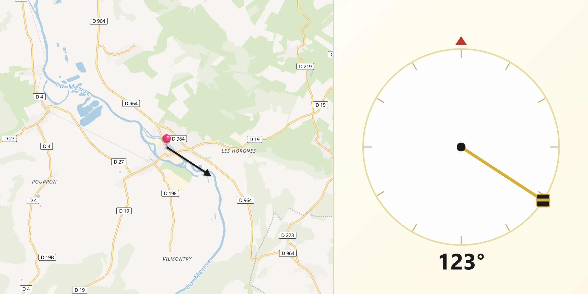 Direction vers la Qibla depuis Mouzon