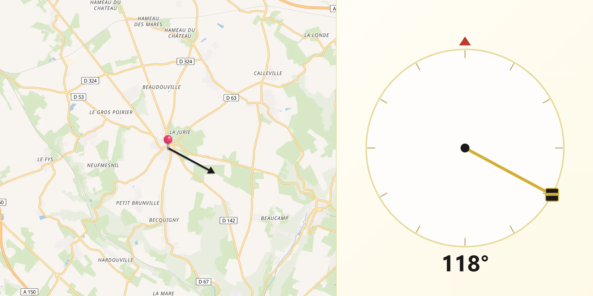 Direction vers la Qibla depuis Limésy
