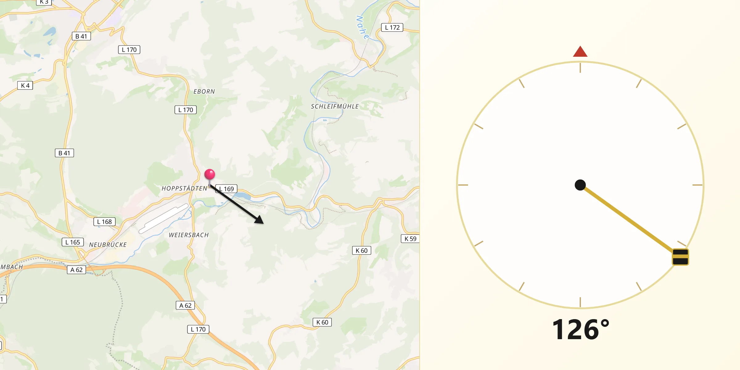 Qibla-Richtung von Hoppstädten-Weiersbach