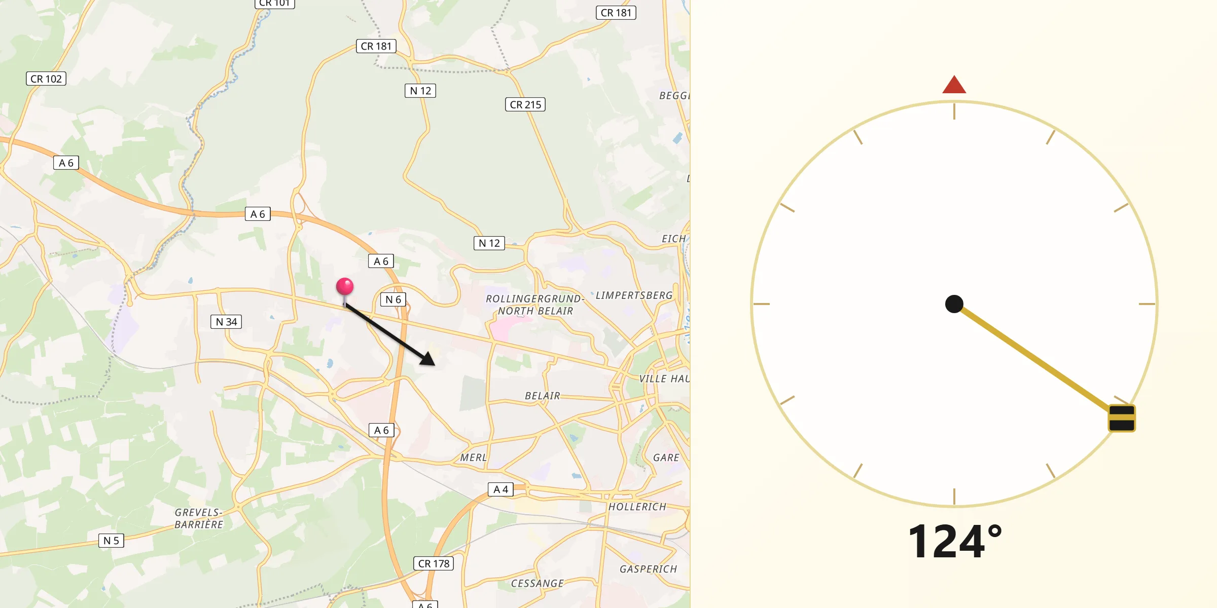 Direction vers la Qibla depuis Strassen