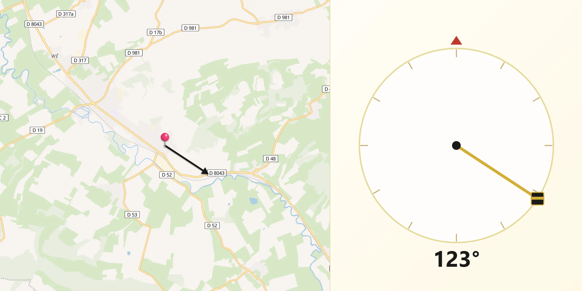 Direction vers la Qibla depuis Blagny