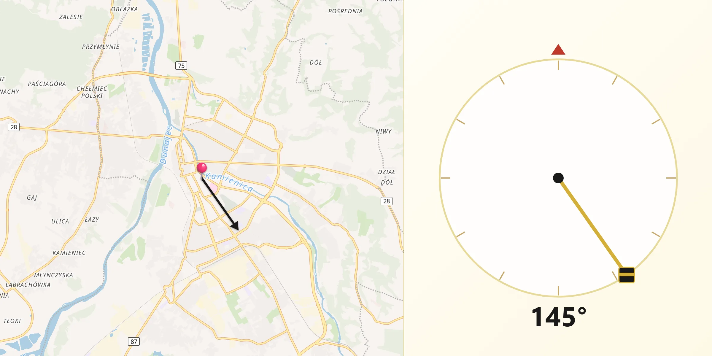 Kierunek Qibla z Nowy Sącz