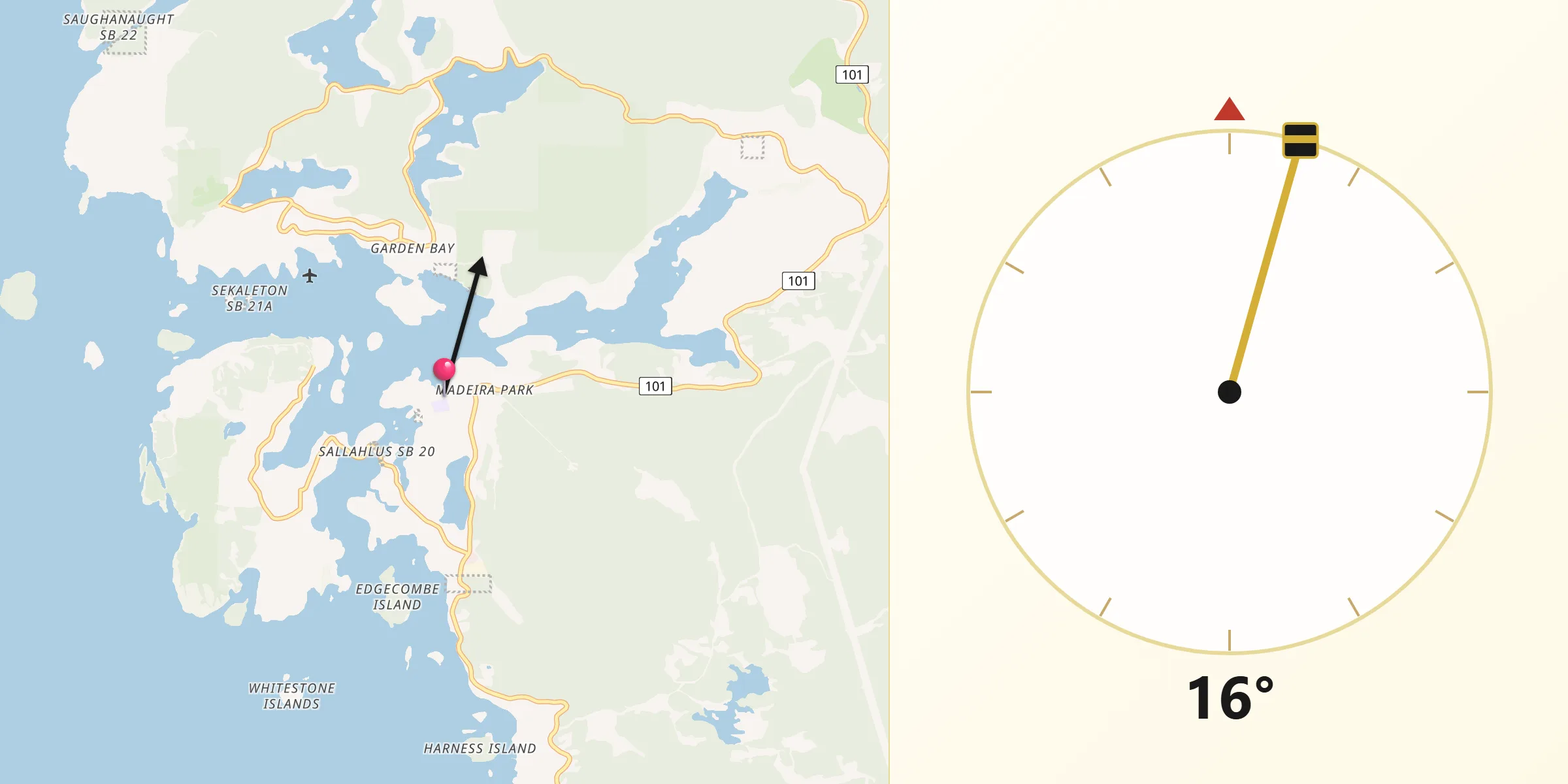 Qibla Direction from South Pender Harbour