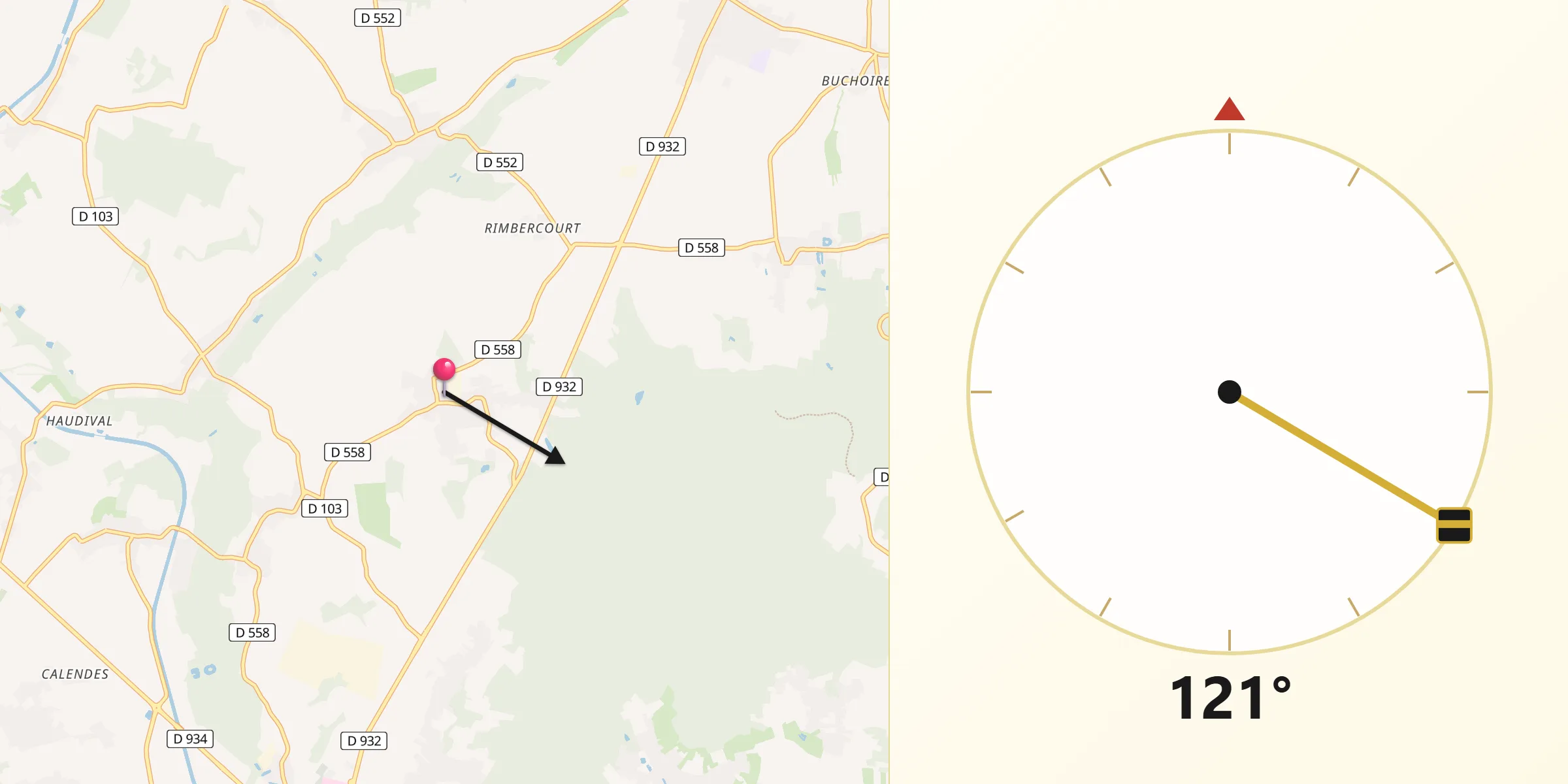 Direction vers la Qibla depuis Crisolles