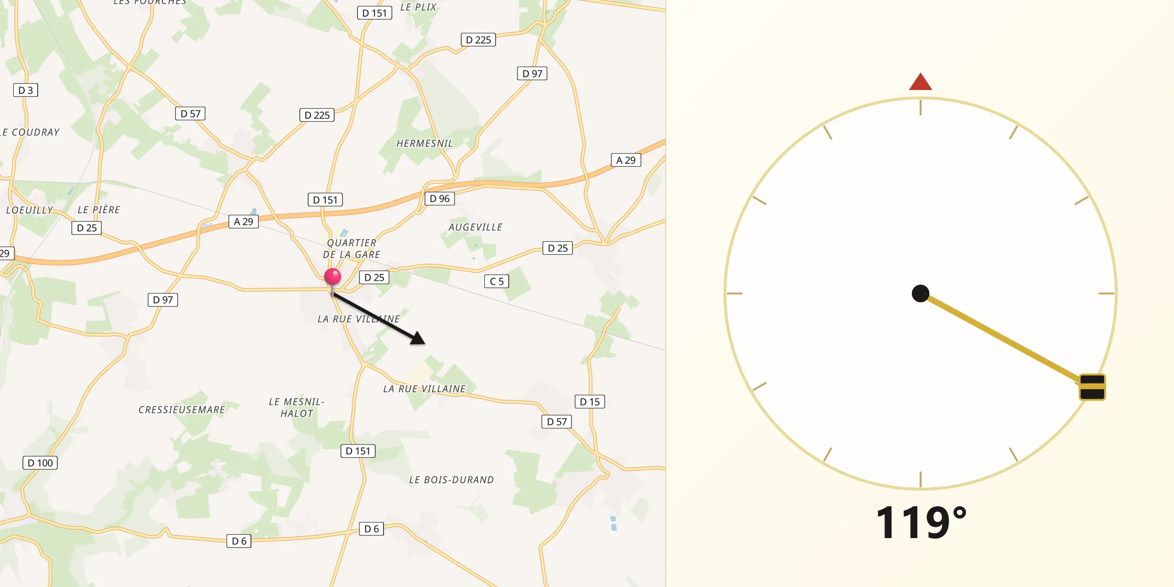 Direction vers la Qibla depuis Bosc-le-Hard