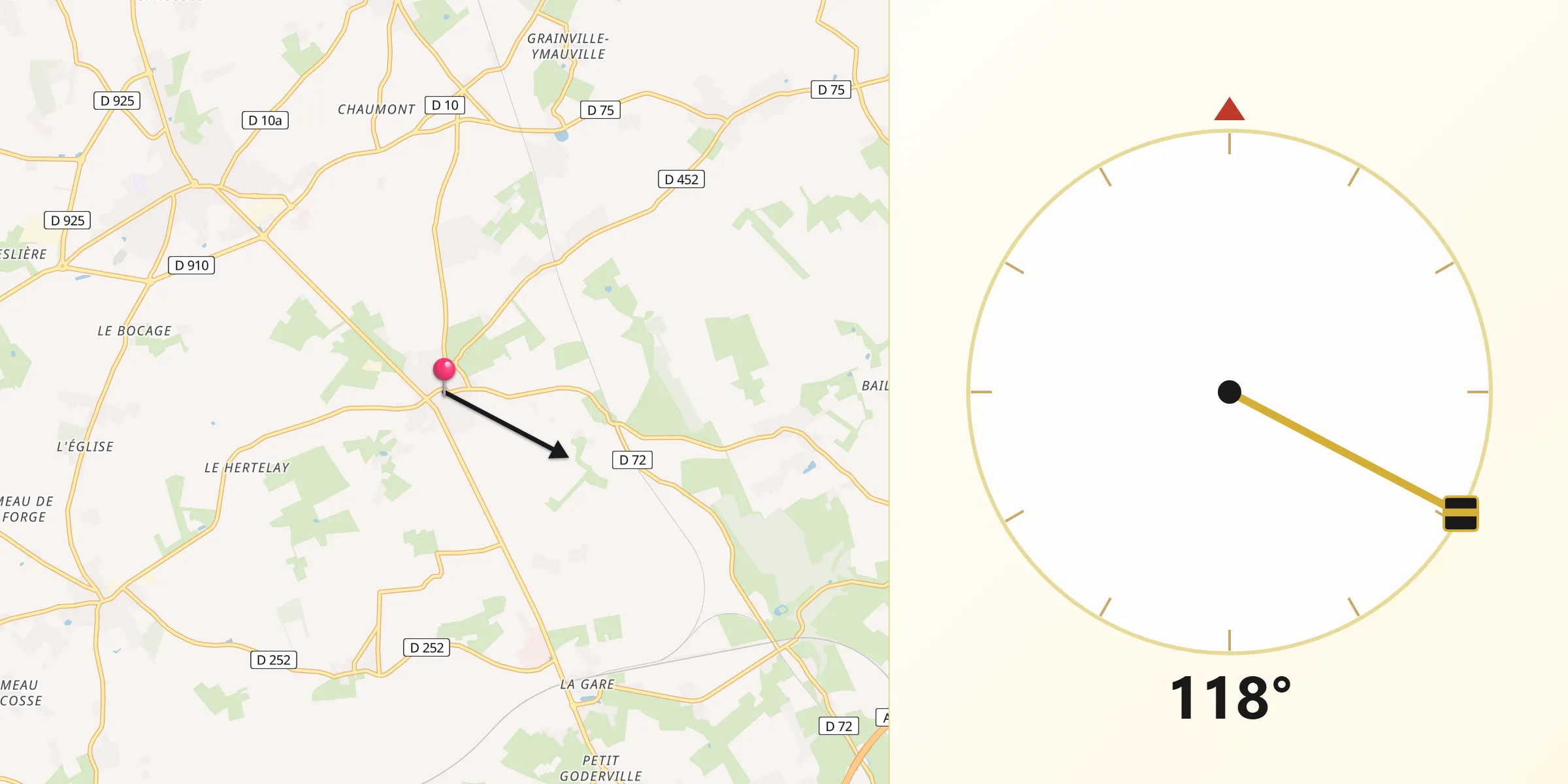Direction vers la Qibla depuis Bréauté