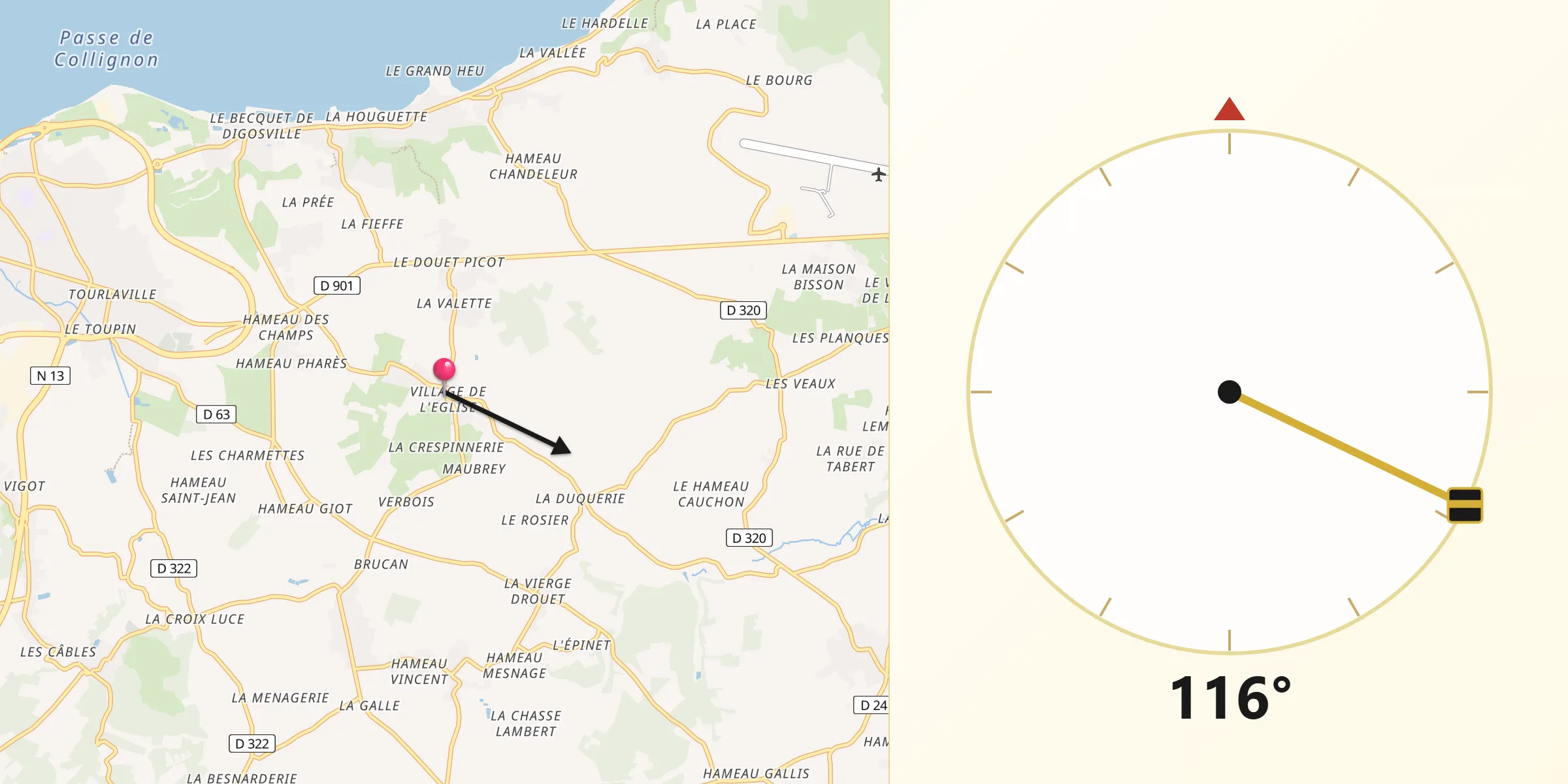 Direction vers la Qibla depuis Digosville