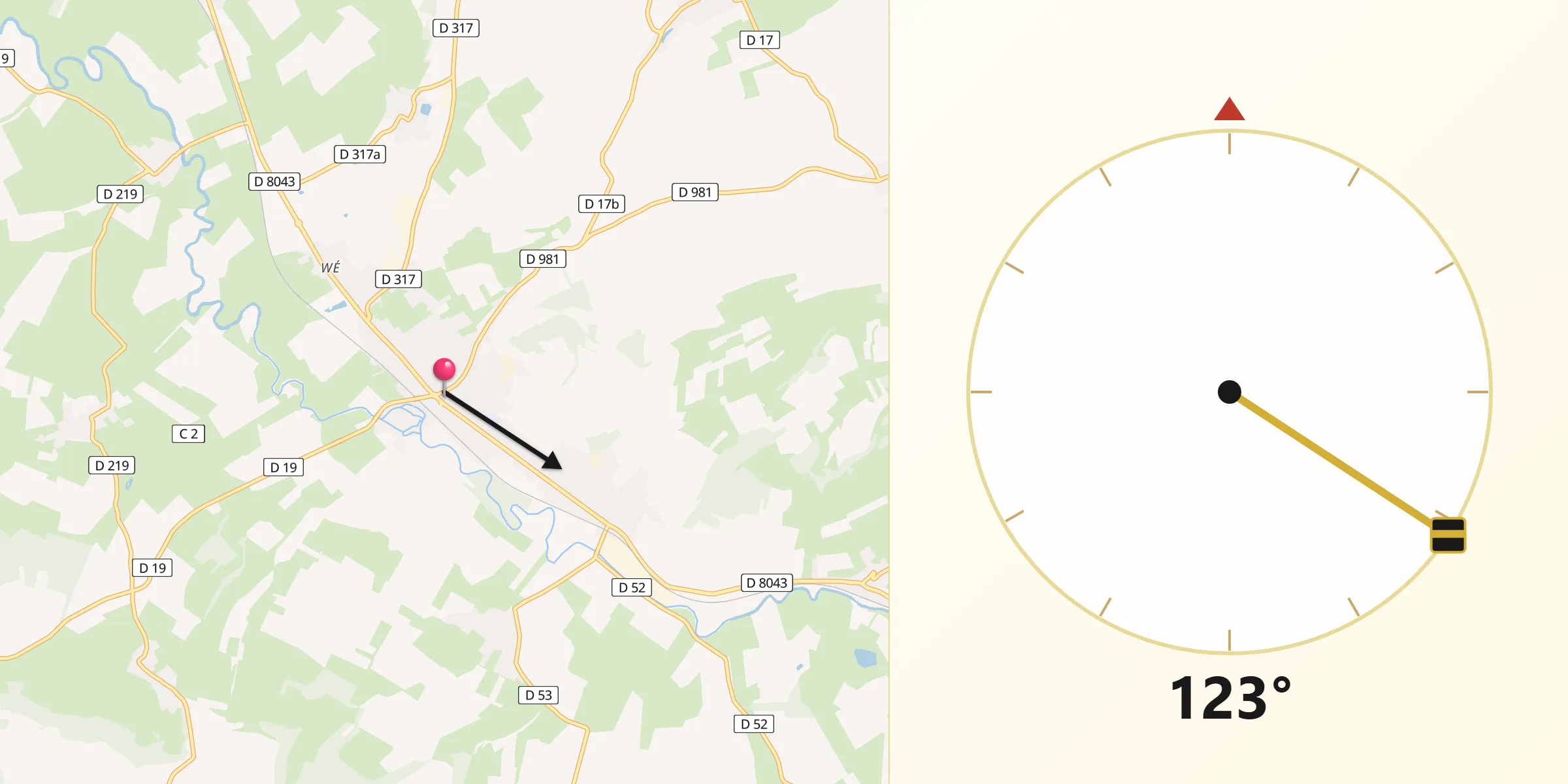 Direction vers la Qibla depuis Carignan
