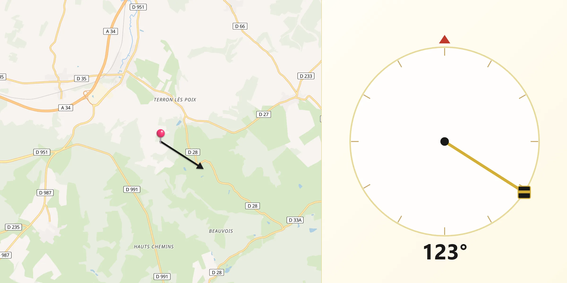 Direction vers la Qibla depuis Ardennes