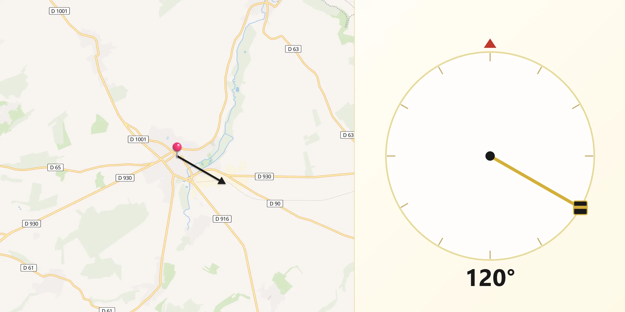 Direction vers la Qibla depuis Breteuil