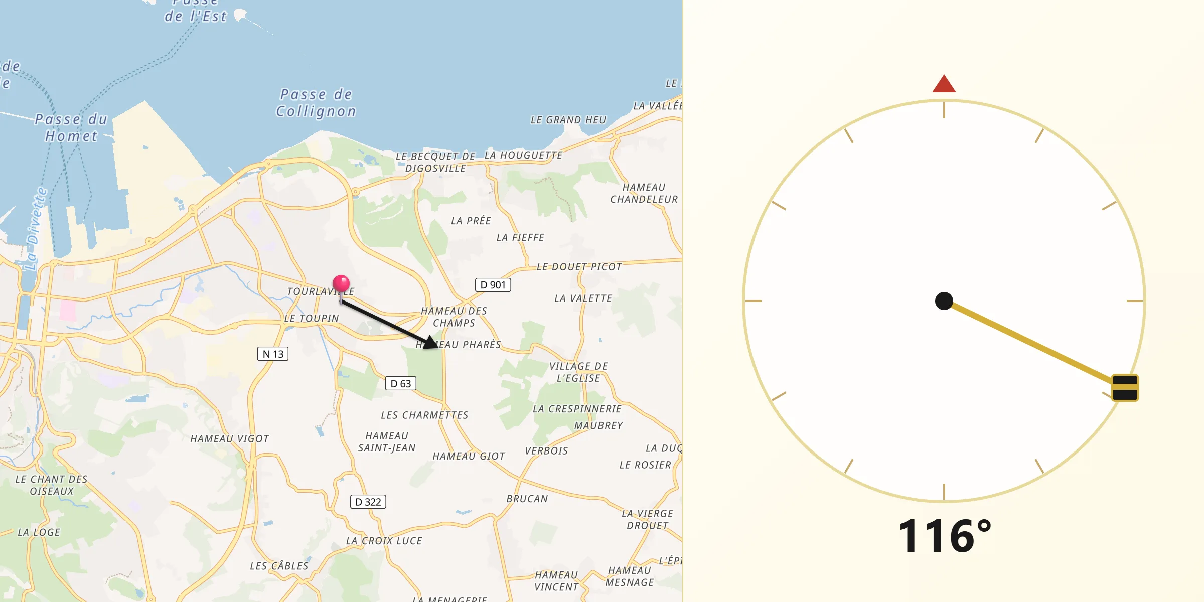 Direction vers la Qibla depuis Tourlaville