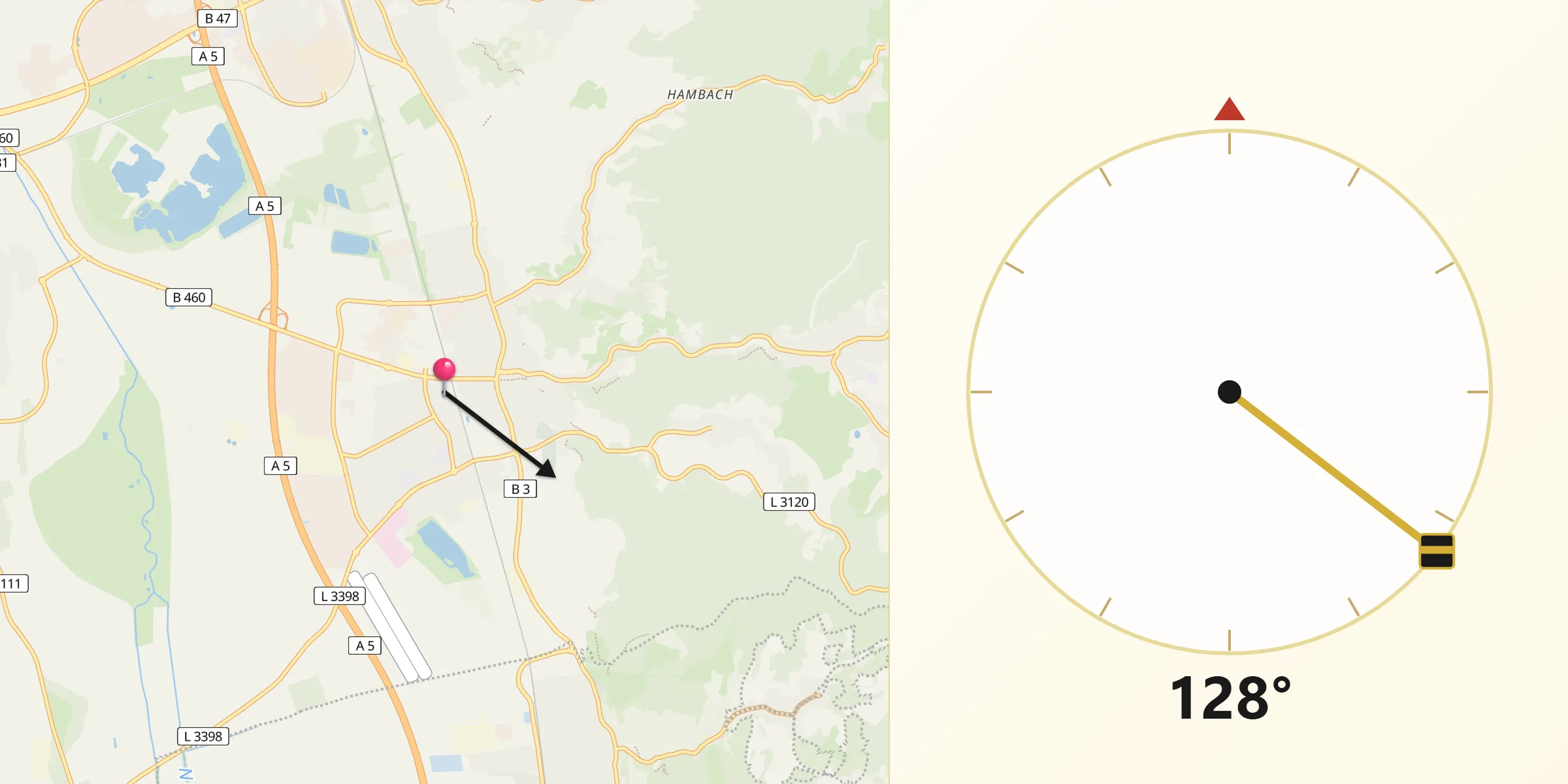 Qibla-Richtung von Heppenheim (Bergstraße)