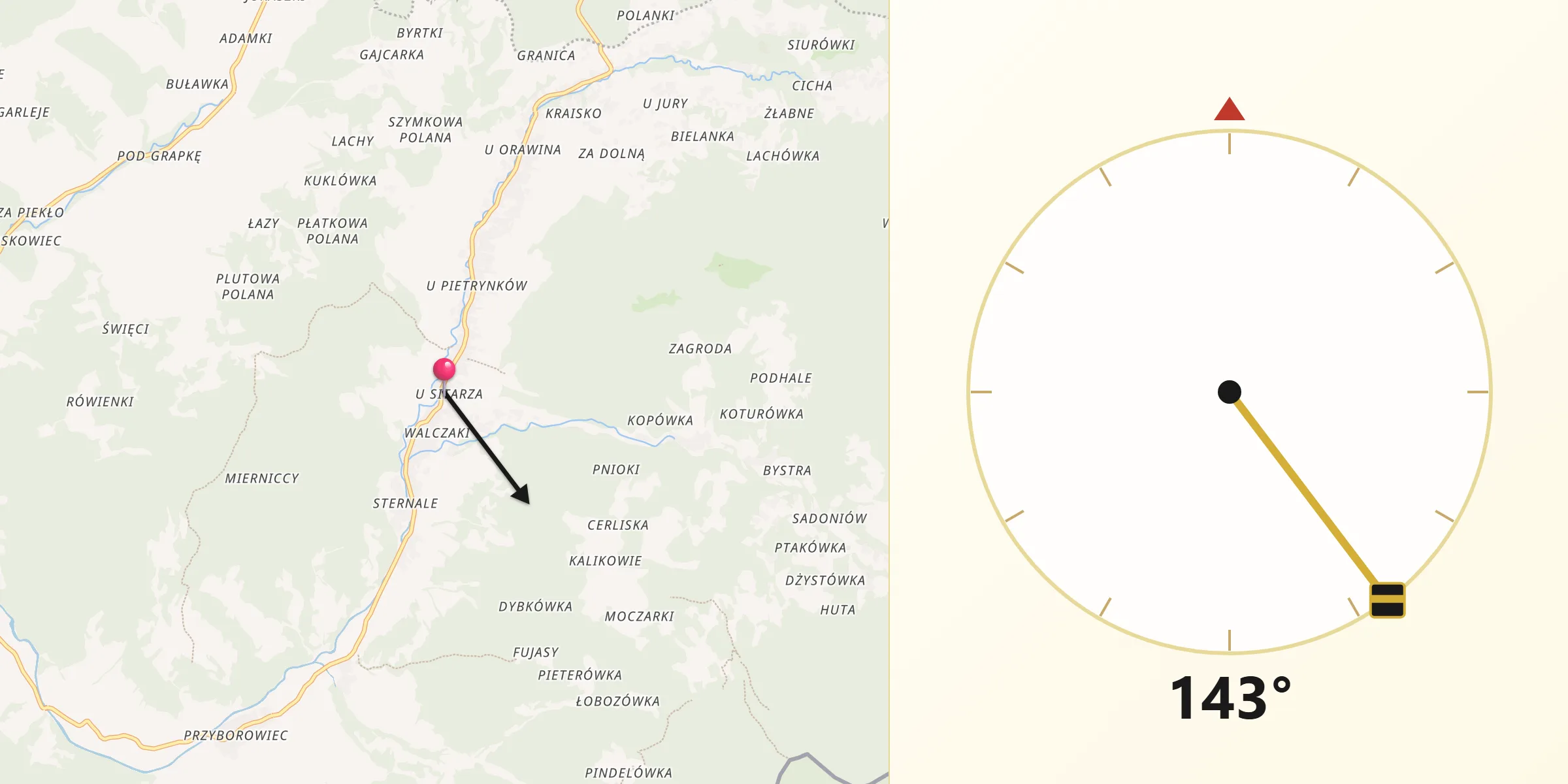 Kierunek Qibla z Koszarawa