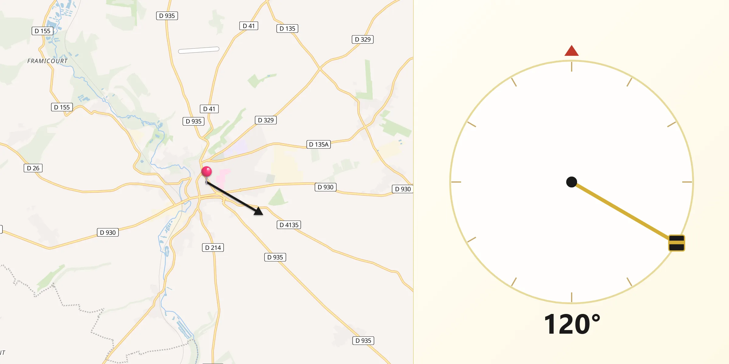 Direction vers la Qibla depuis Montdidier