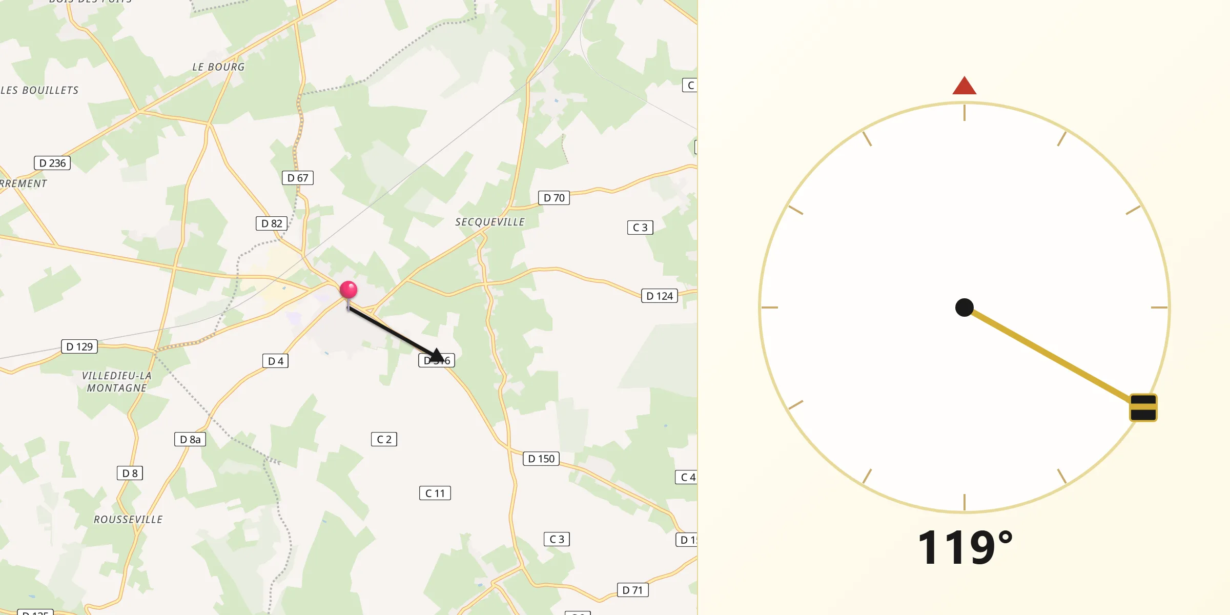 Direction vers la Qibla depuis Formerie