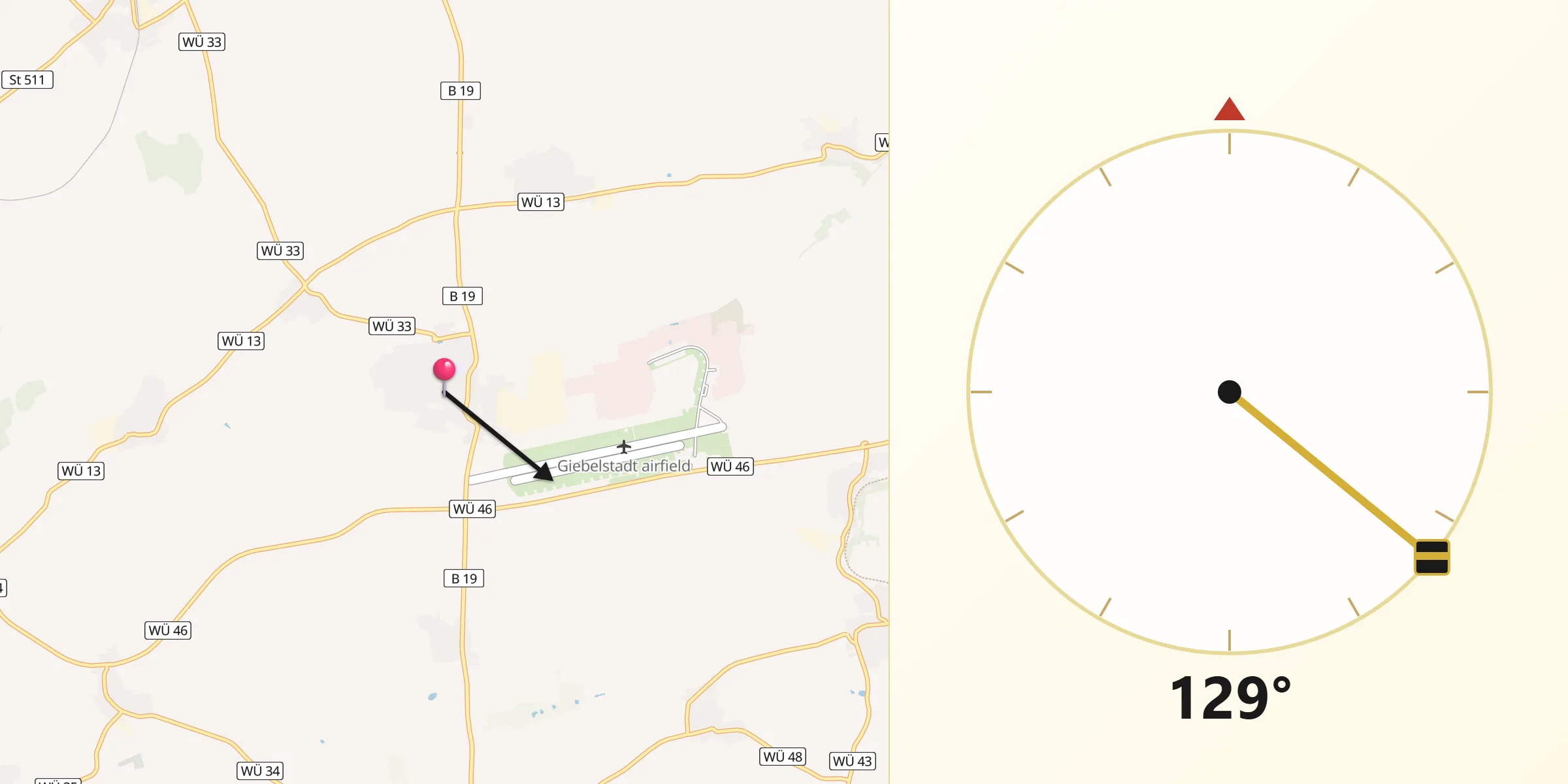 Qibla-Richtung von Giebelstadt