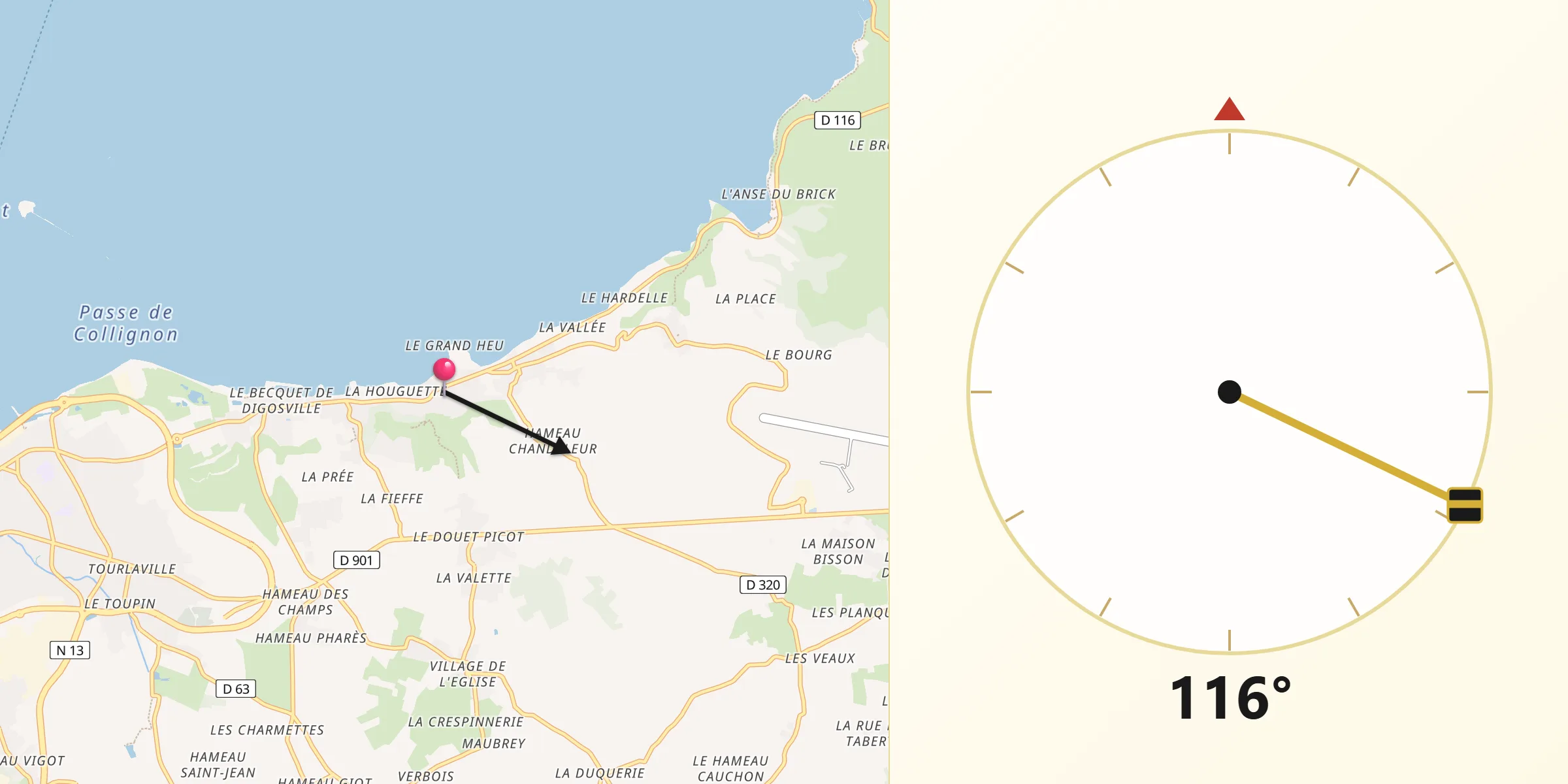Direction vers la Qibla depuis Bretteville