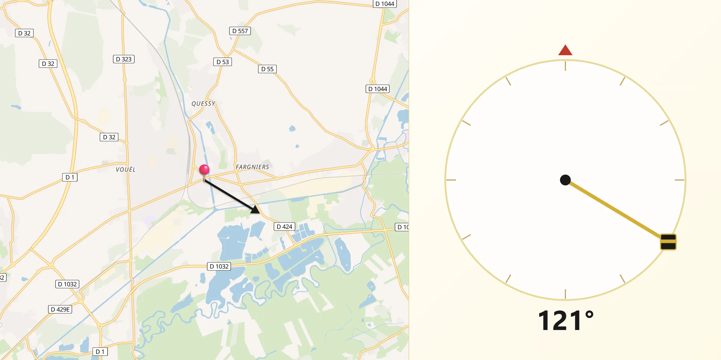 Direction vers la Qibla depuis Tergnier