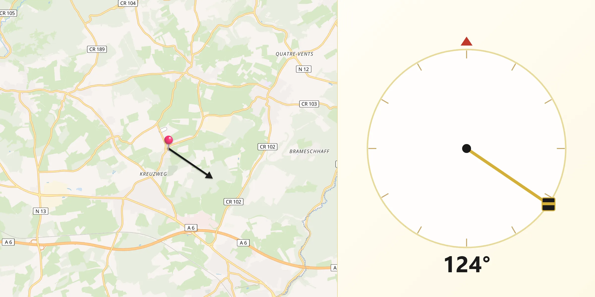 Direction vers la Qibla depuis Olm