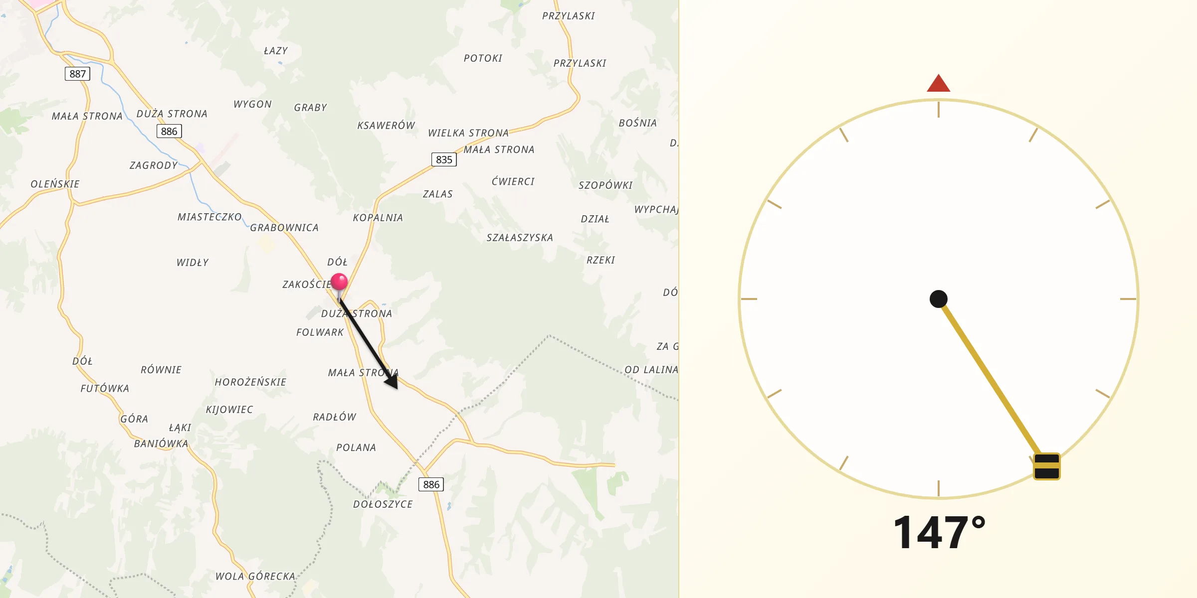 Kierunek Qibla z Grabownica Starzeńska
