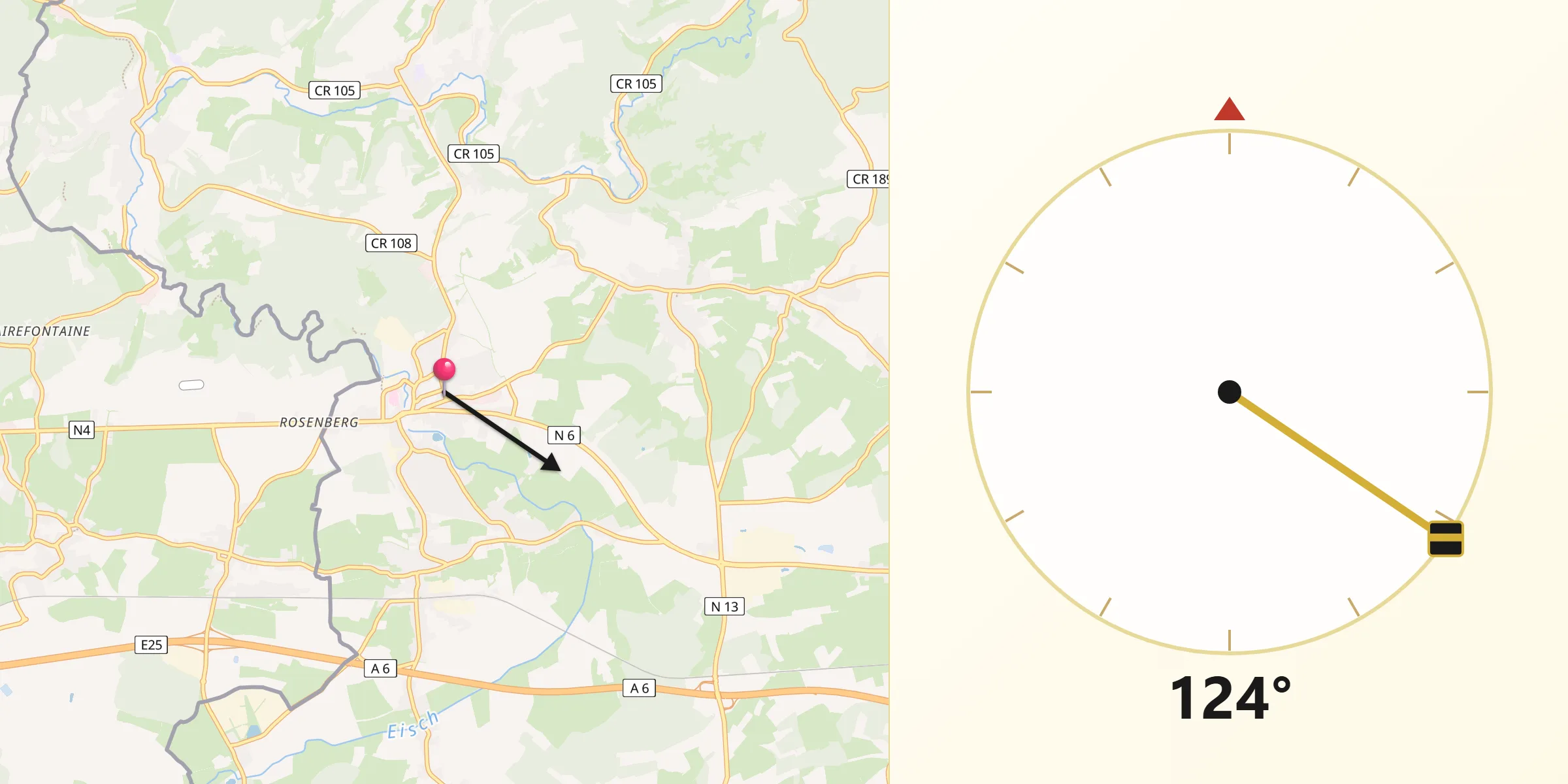 Direction vers la Qibla depuis Steinfort