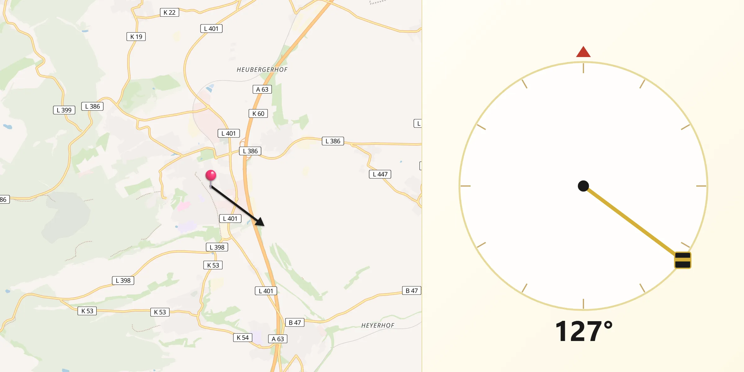 Qibla-Richtung von Kirchheimbolanden