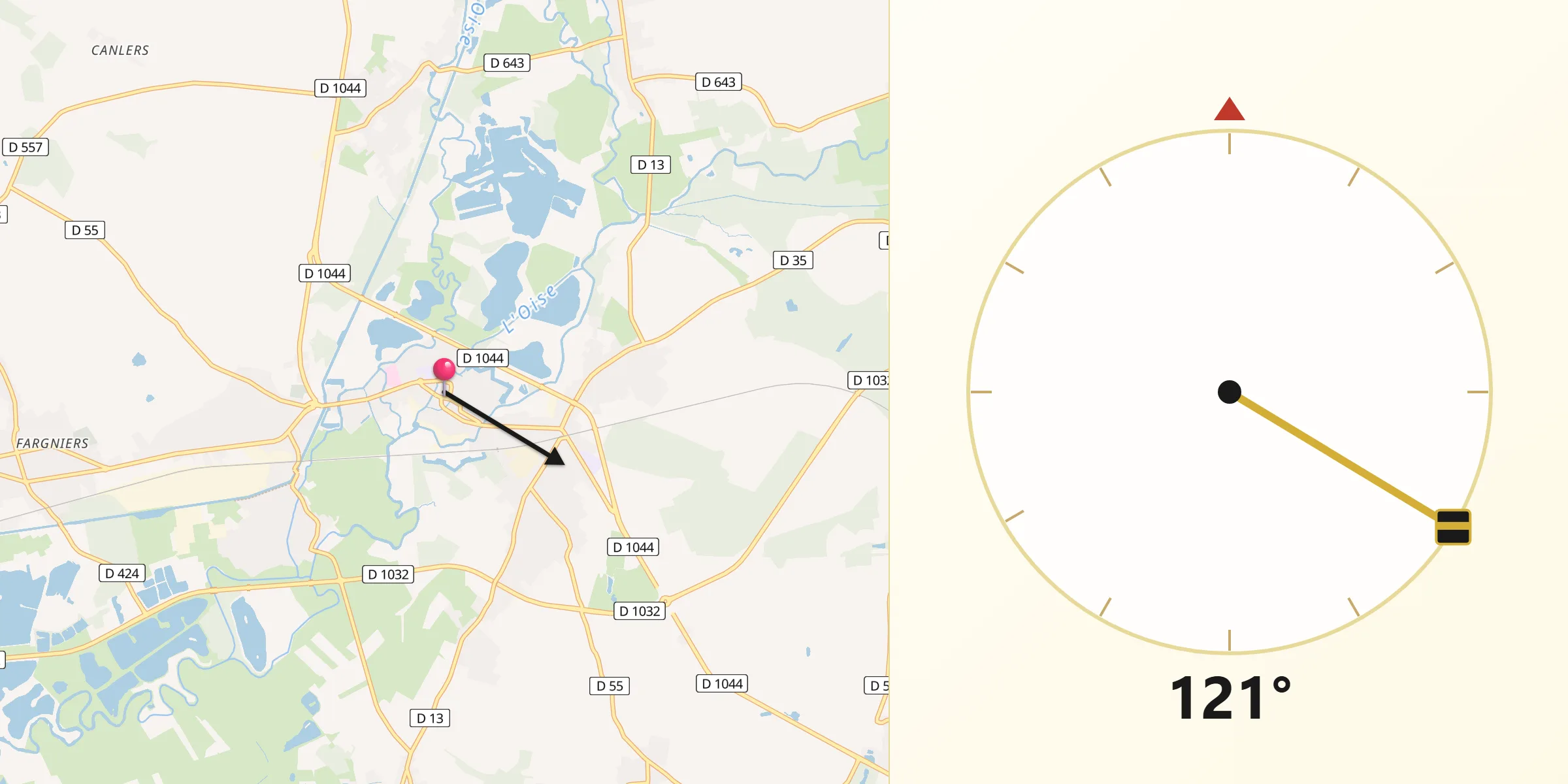 Direction vers la Qibla depuis La Fère