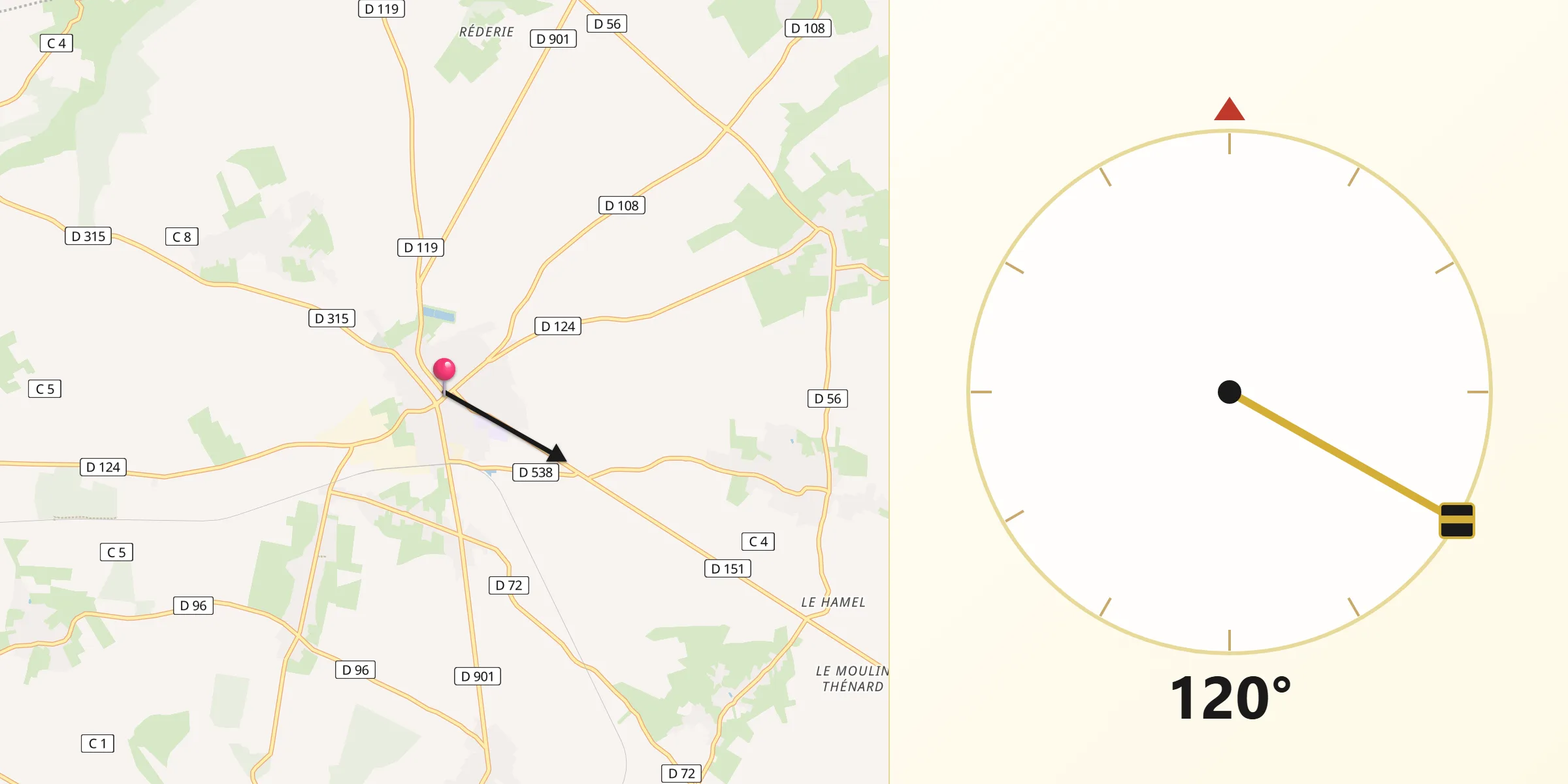 Direction vers la Qibla depuis Grandvilliers