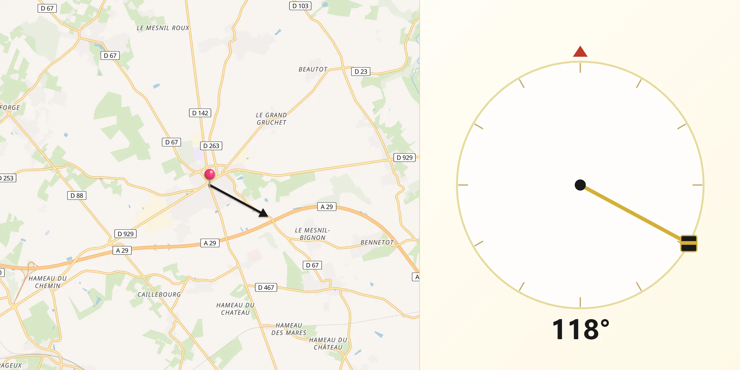 Direction vers la Qibla depuis Yerville
