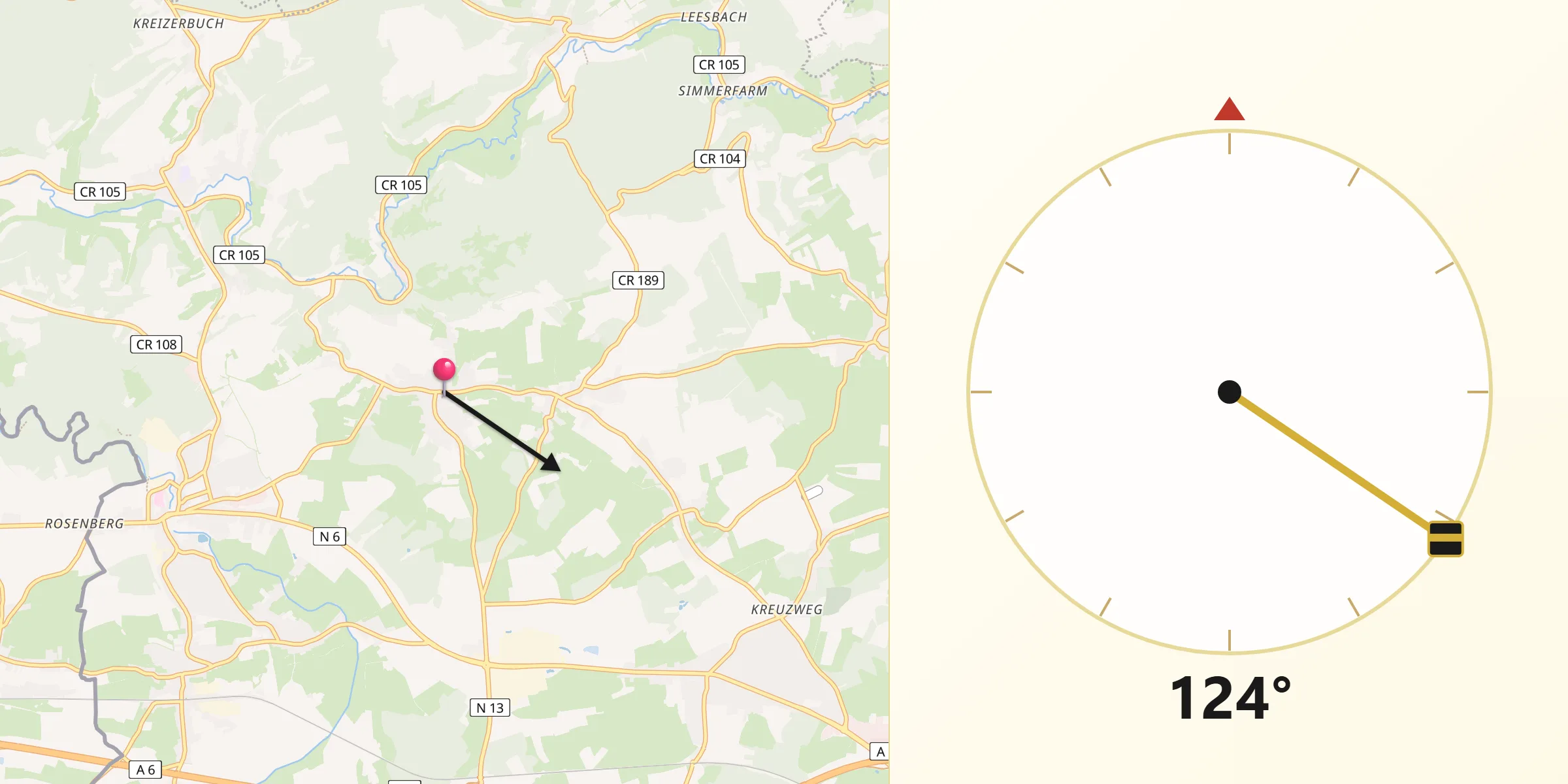 Direction vers la Qibla depuis Koerich