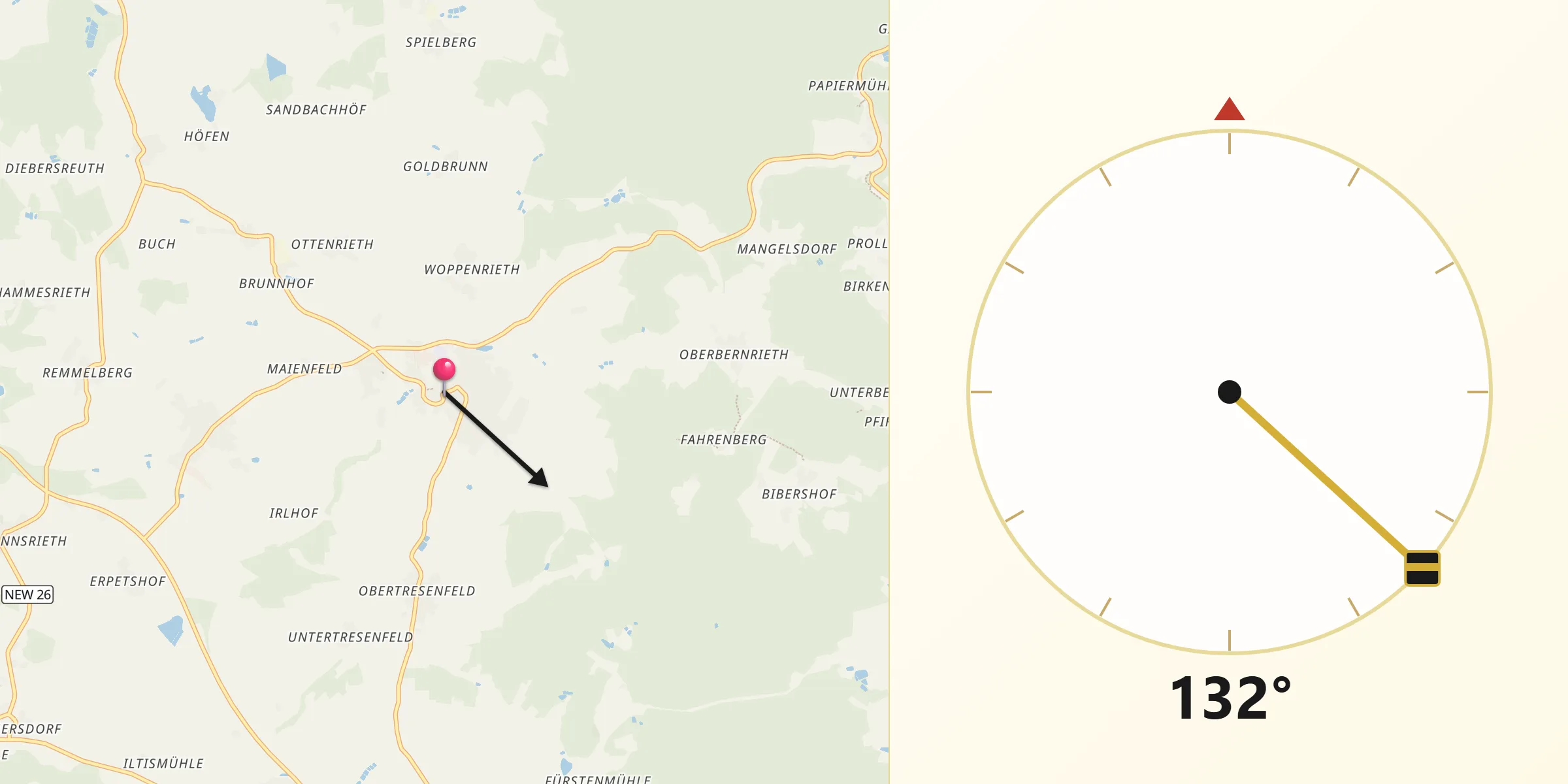 Qibla-Richtung von Waldthurn