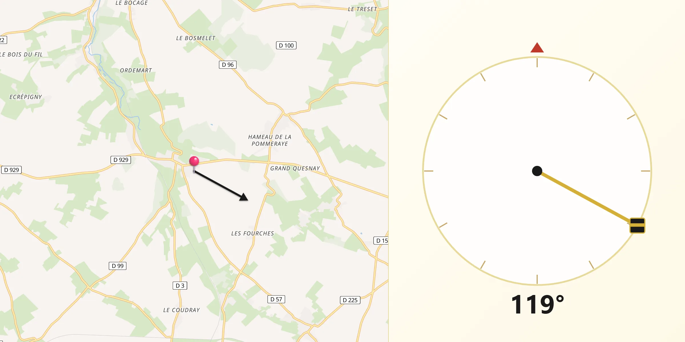 Direction vers la Qibla depuis Seine-Maritime