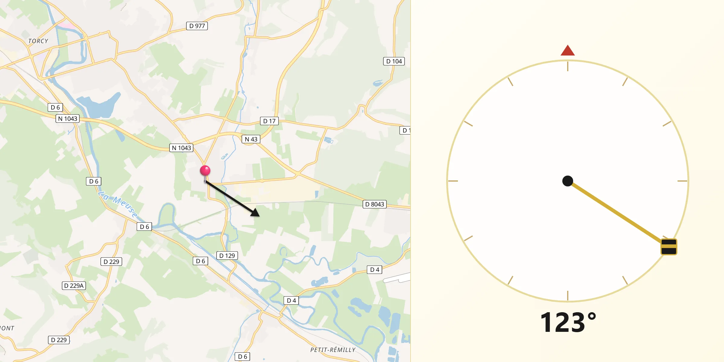 Direction vers la Qibla depuis Bazeilles