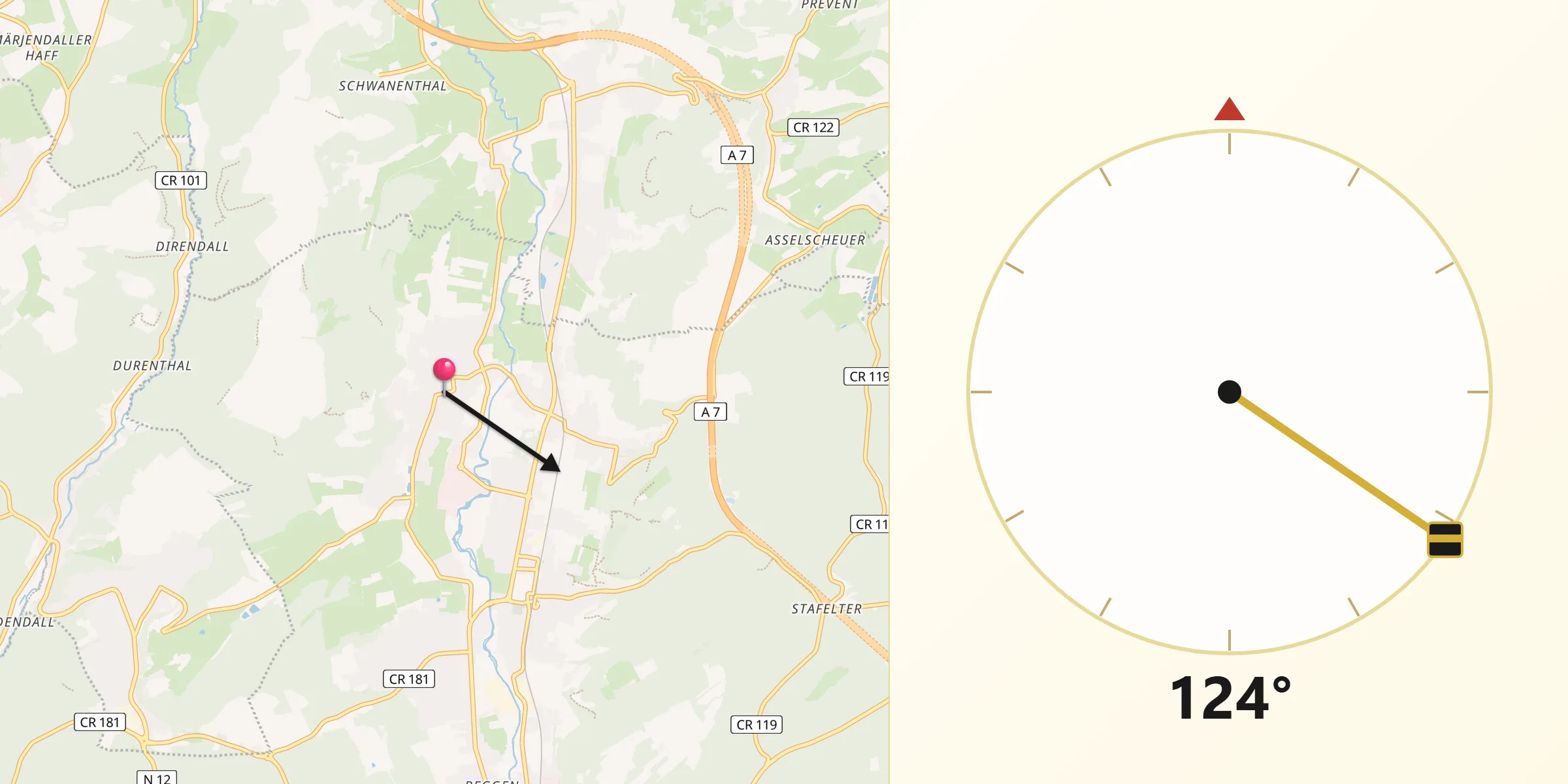 Direction vers la Qibla depuis Steinsel