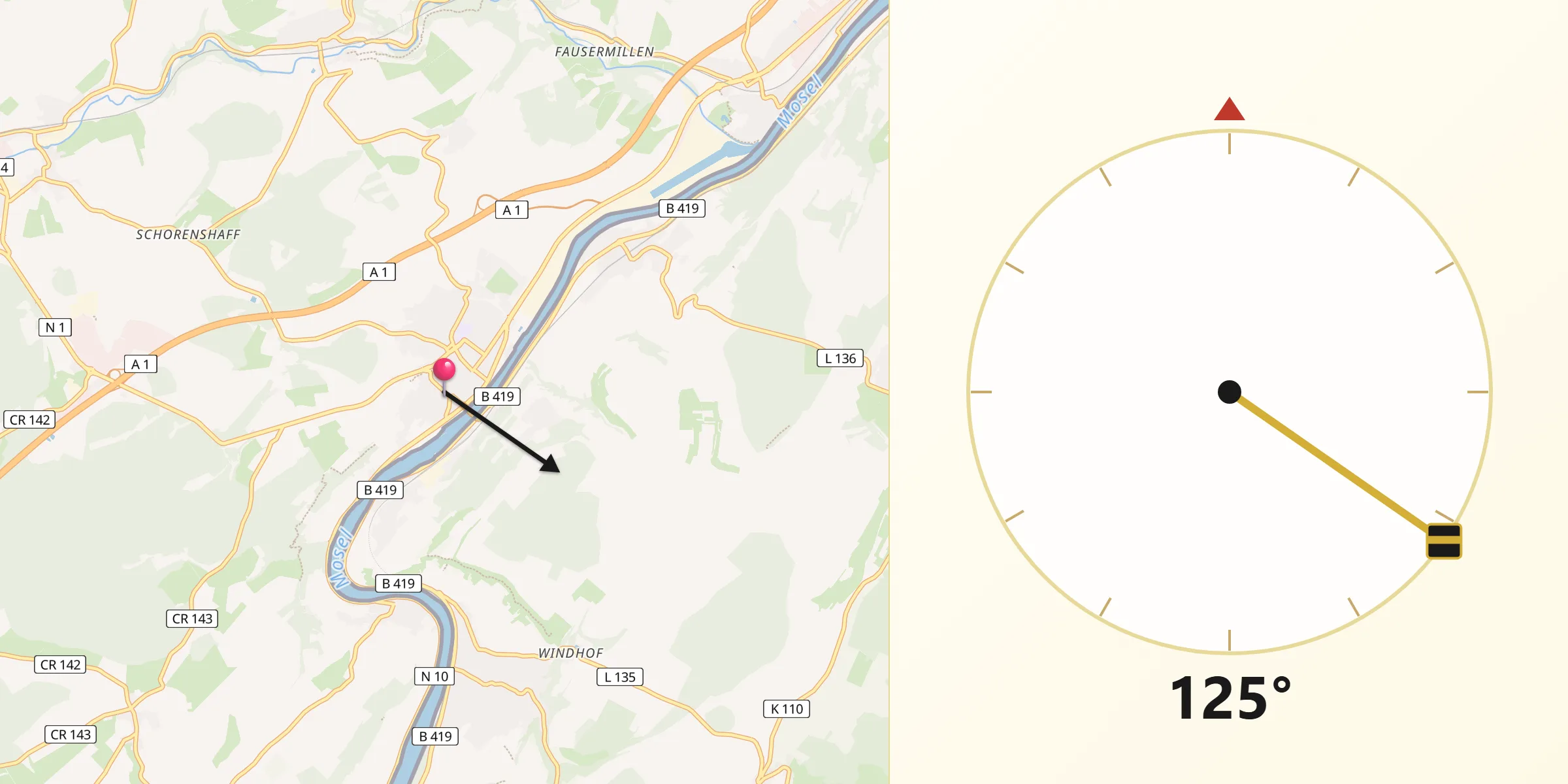 Qibla-Richtung von Grevenmacher