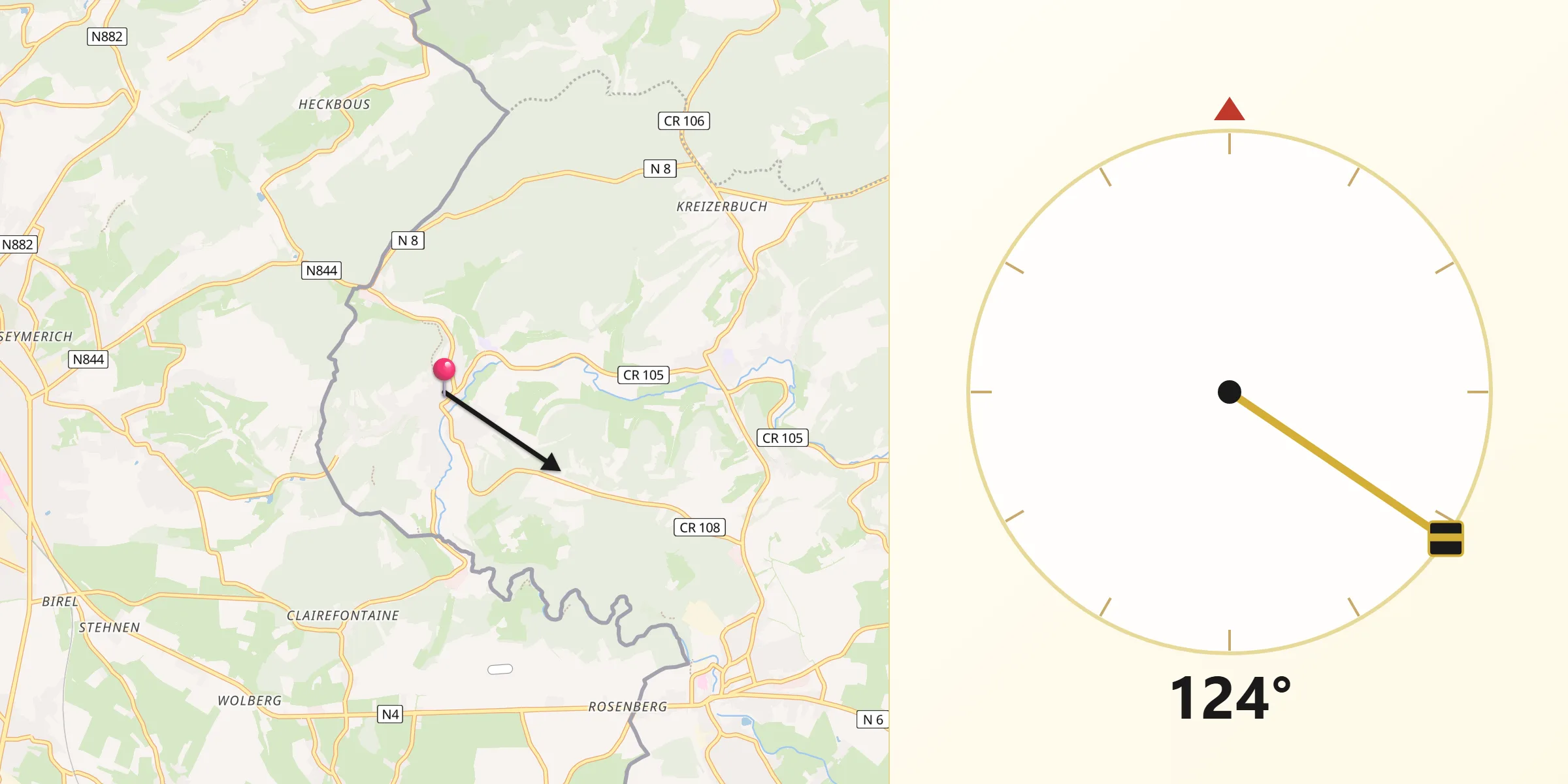 Direction vers la Qibla depuis Eischen